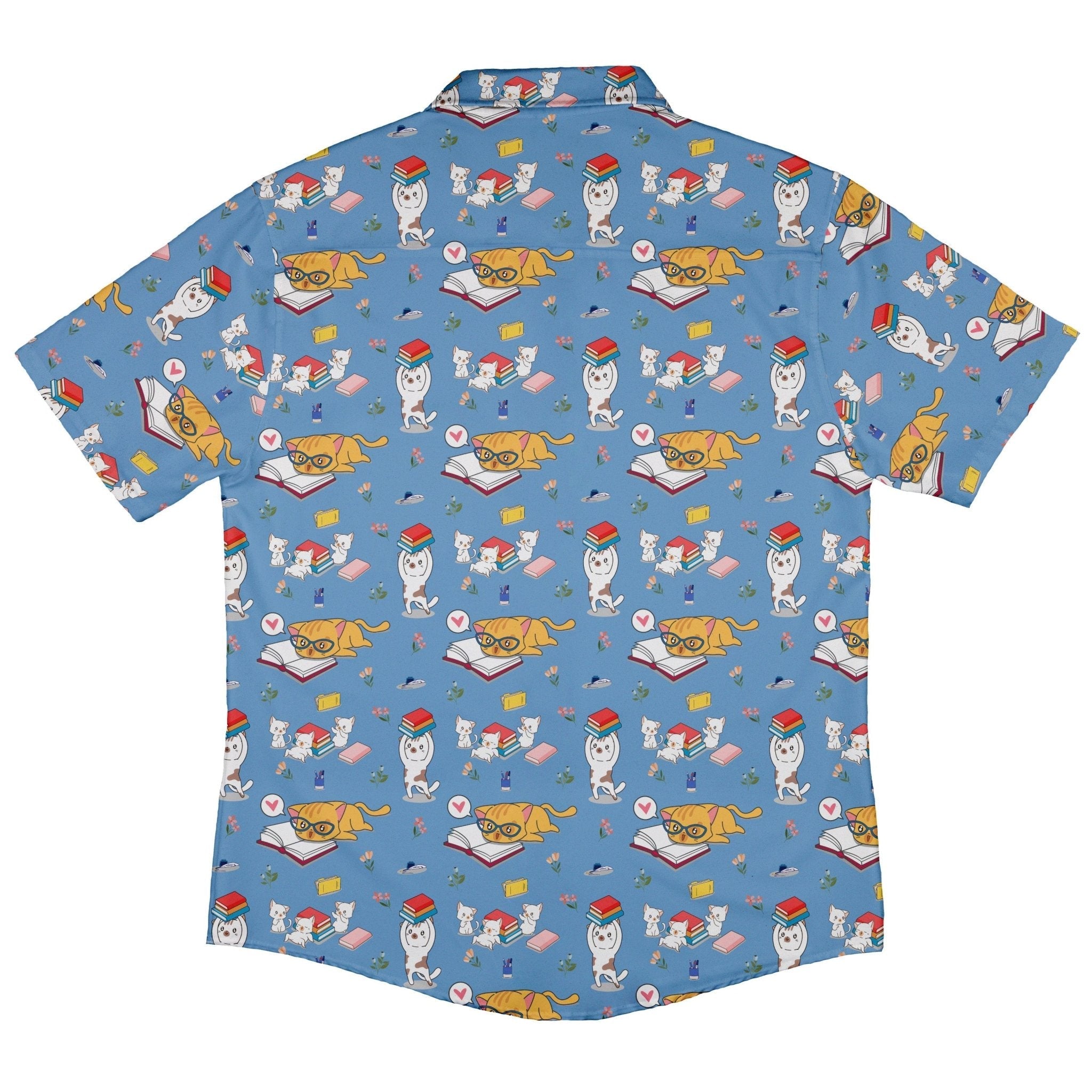 Book Nerd Cats Button Up Shirt - adult sizing - Animal Patterns - Book Prints