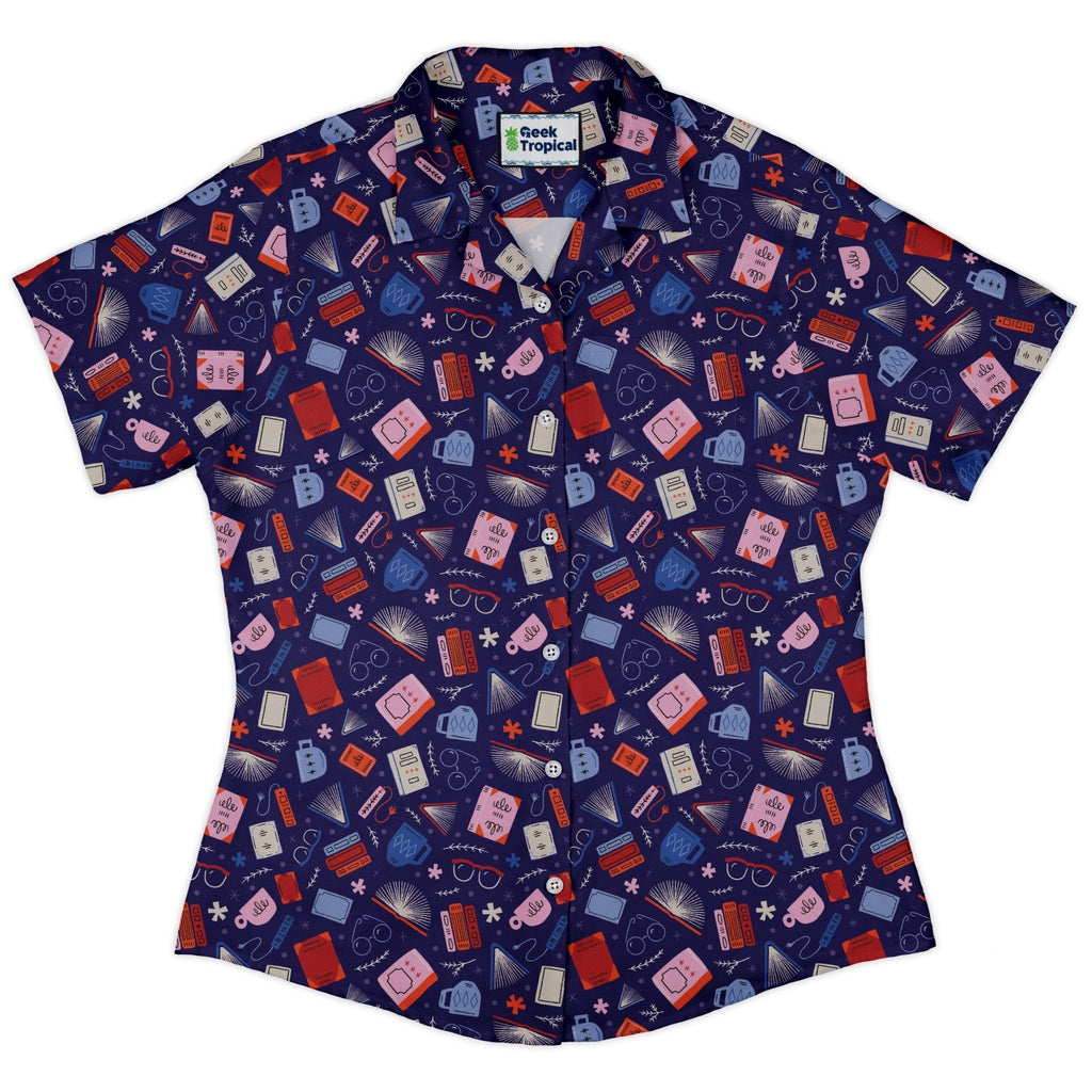 Book Nerd Curvy Button Up Shirt Geek Nerd book prints Design by Zirkus Design q225