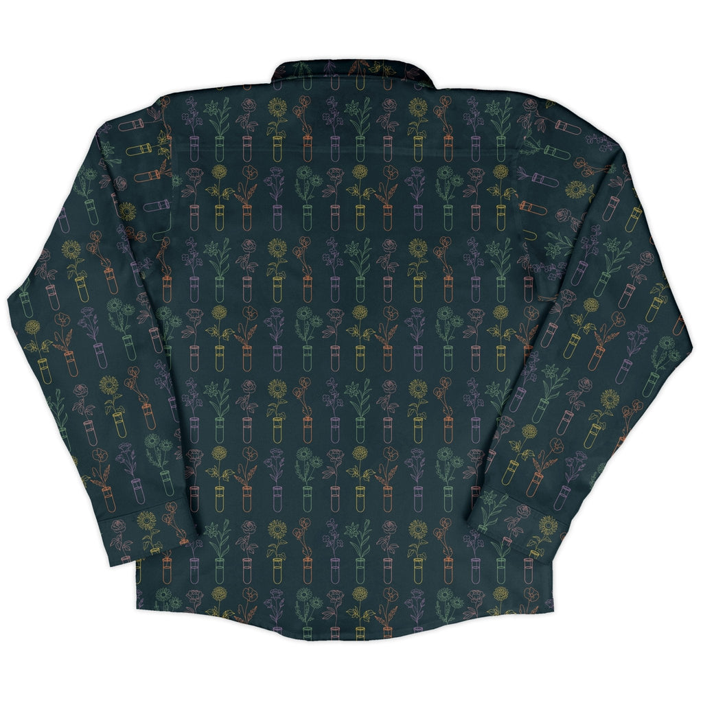 Botany Lovers Long Sleeve Button Up Shirt Geek Nerd adult sizing Botany Print FLOW DESC WRITING
