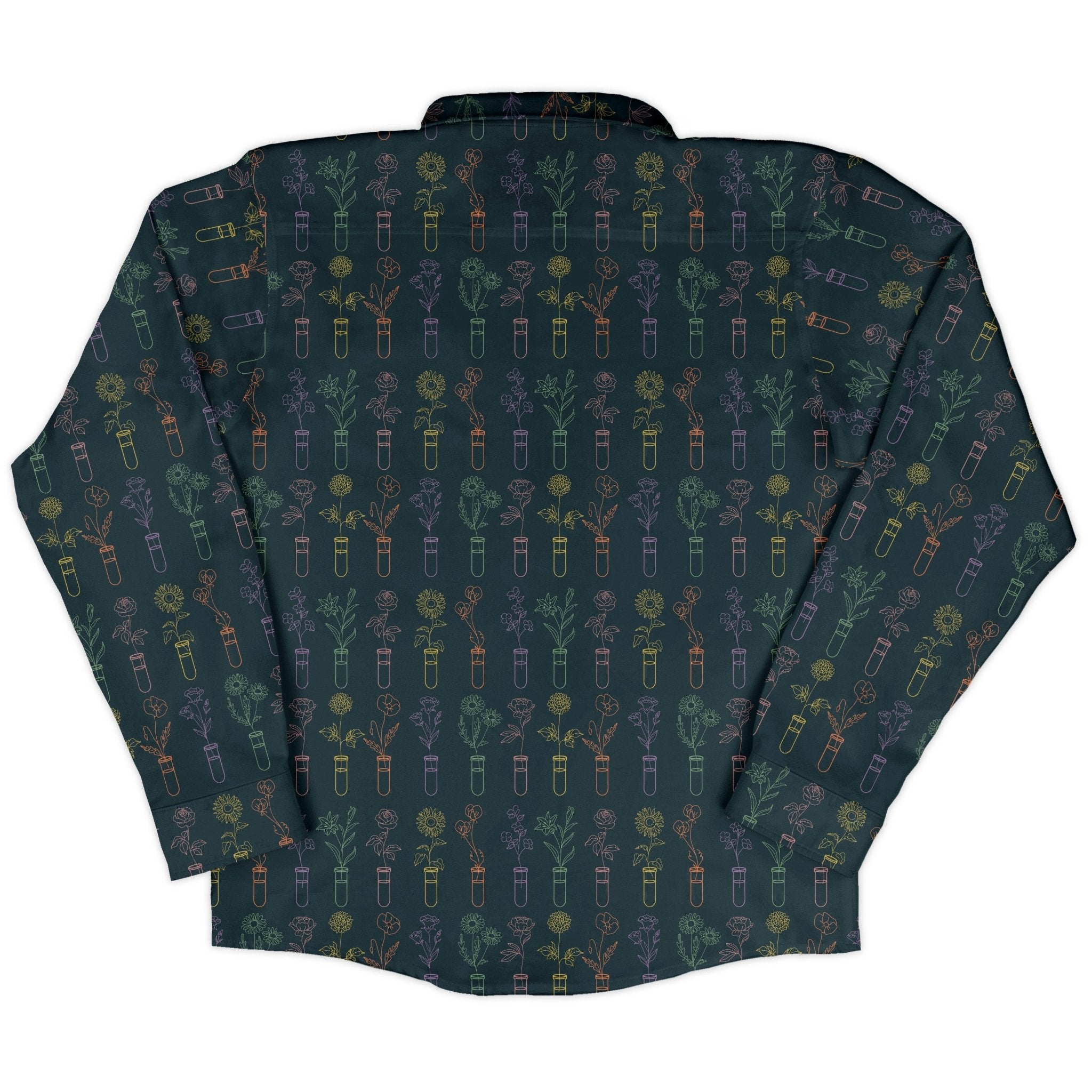 Botany Lovers Long Sleeve Button Up Shirt Geek Nerd adult sizing Botany Print FLOW DESC WRITING