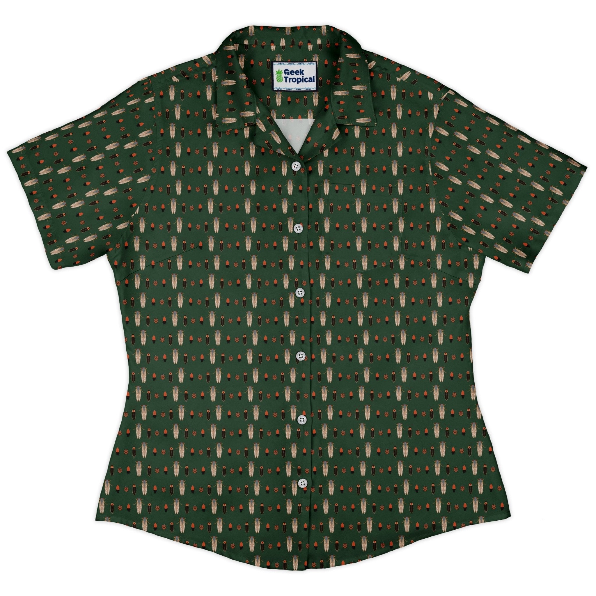 Bug March Curvy Button Up Shirt Geek Nerd 0925 All Adult Button Up Shirts Animal Patterns