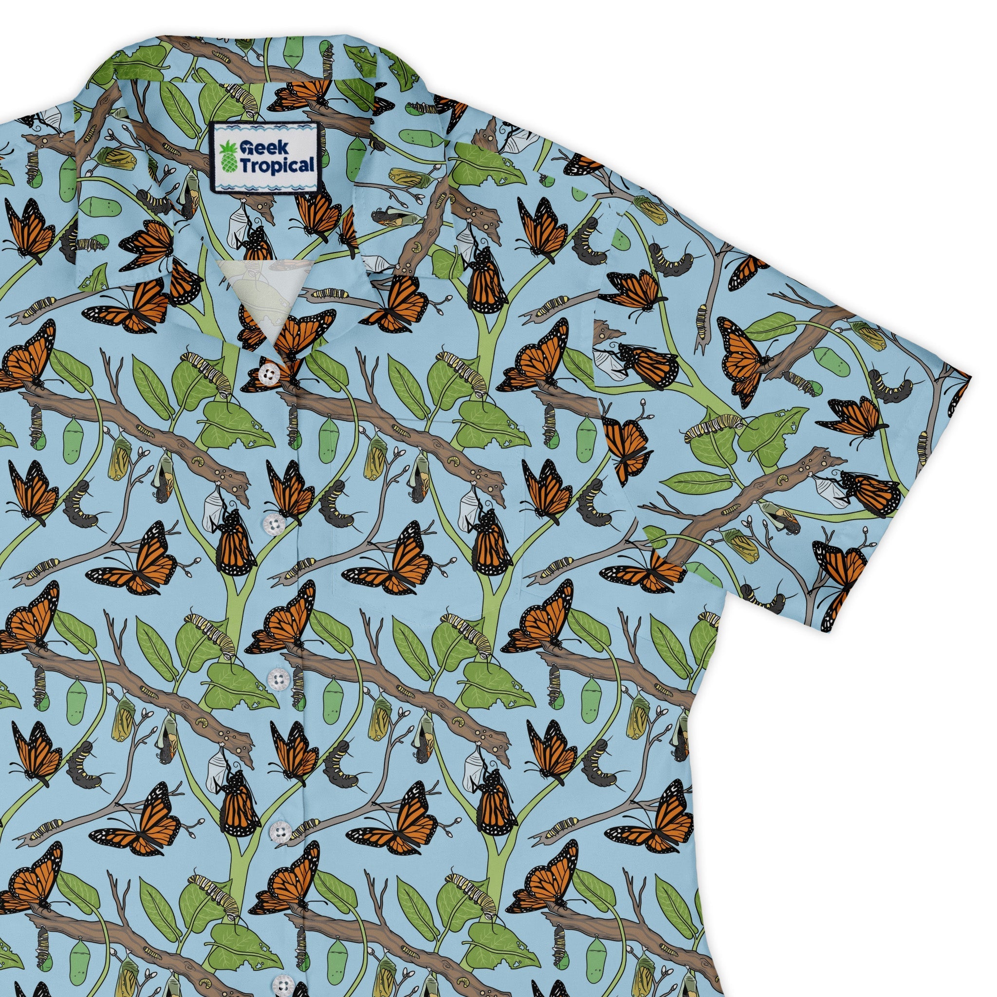 Butterfly Cycle Curvy Button Up Shirt Geek Nerd botany print Design by Julie Kitzes q225