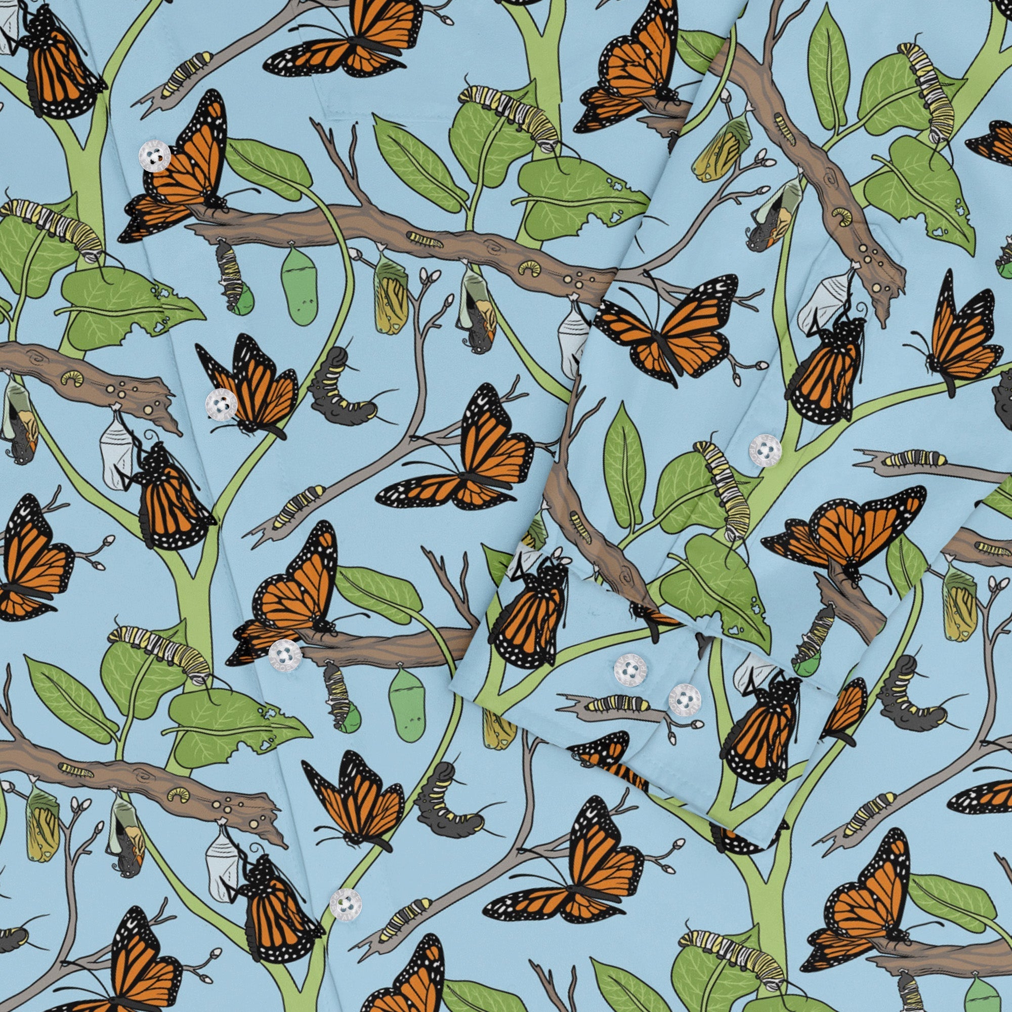 Butterfly Cycle Long Sleeve Button Up Shirt Geek Nerd adult sizing botany print Design by Julie Kitzes
