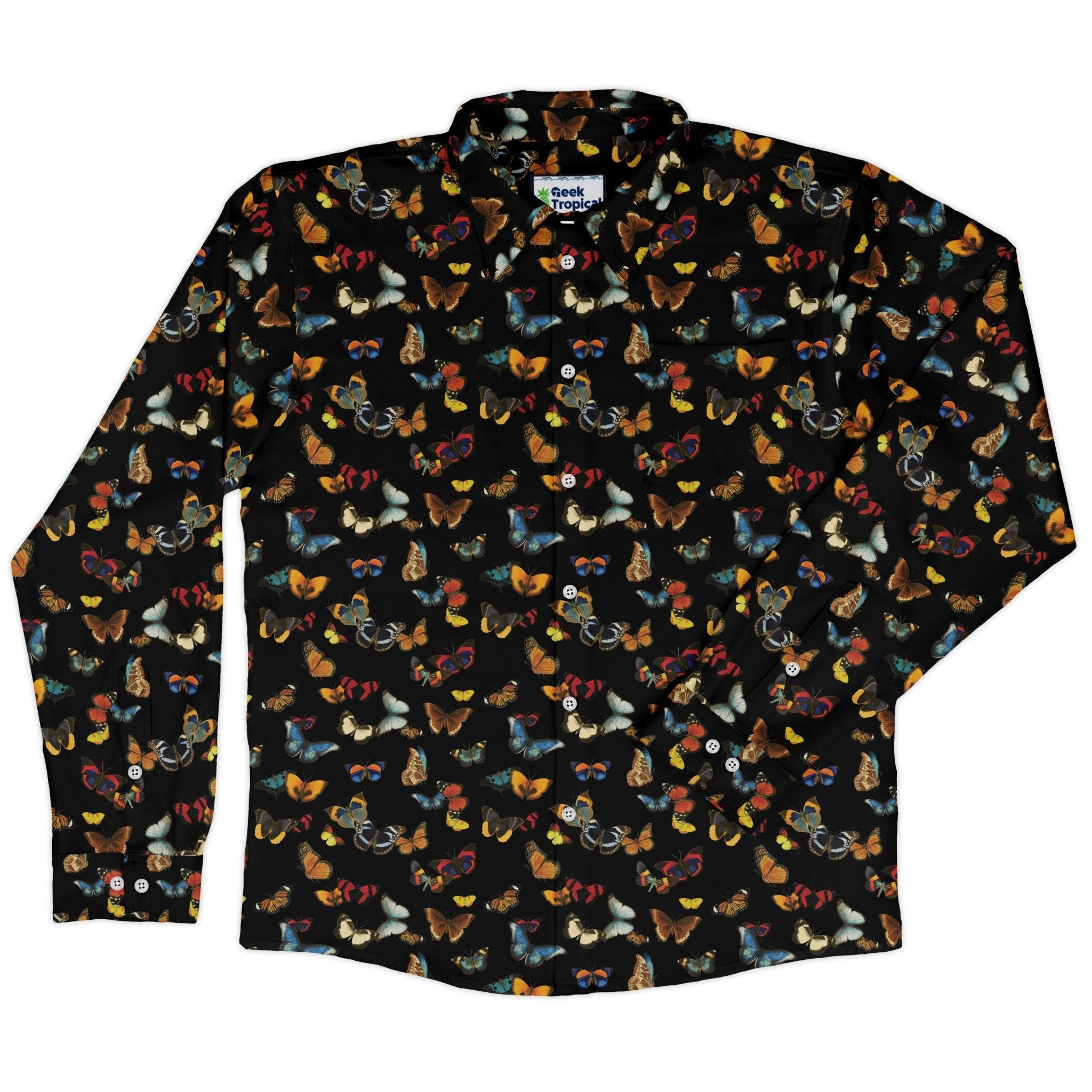 Butterfly Spring Long Sleeve Button Up Shirt Geek Nerd 0925 adult sizing All Adult Button Up Shirts