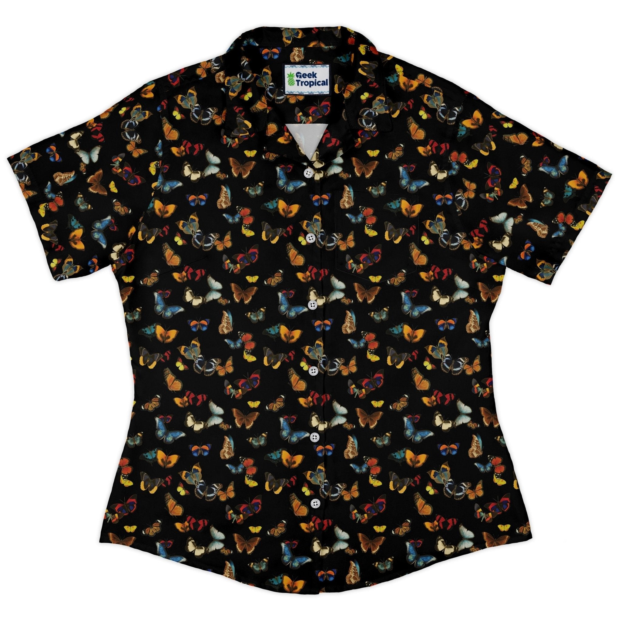 Butterfly Spring Curvy Button Up Shirt Geek Nerd 0925 All Adult Button Up Shirts Animal Patterns