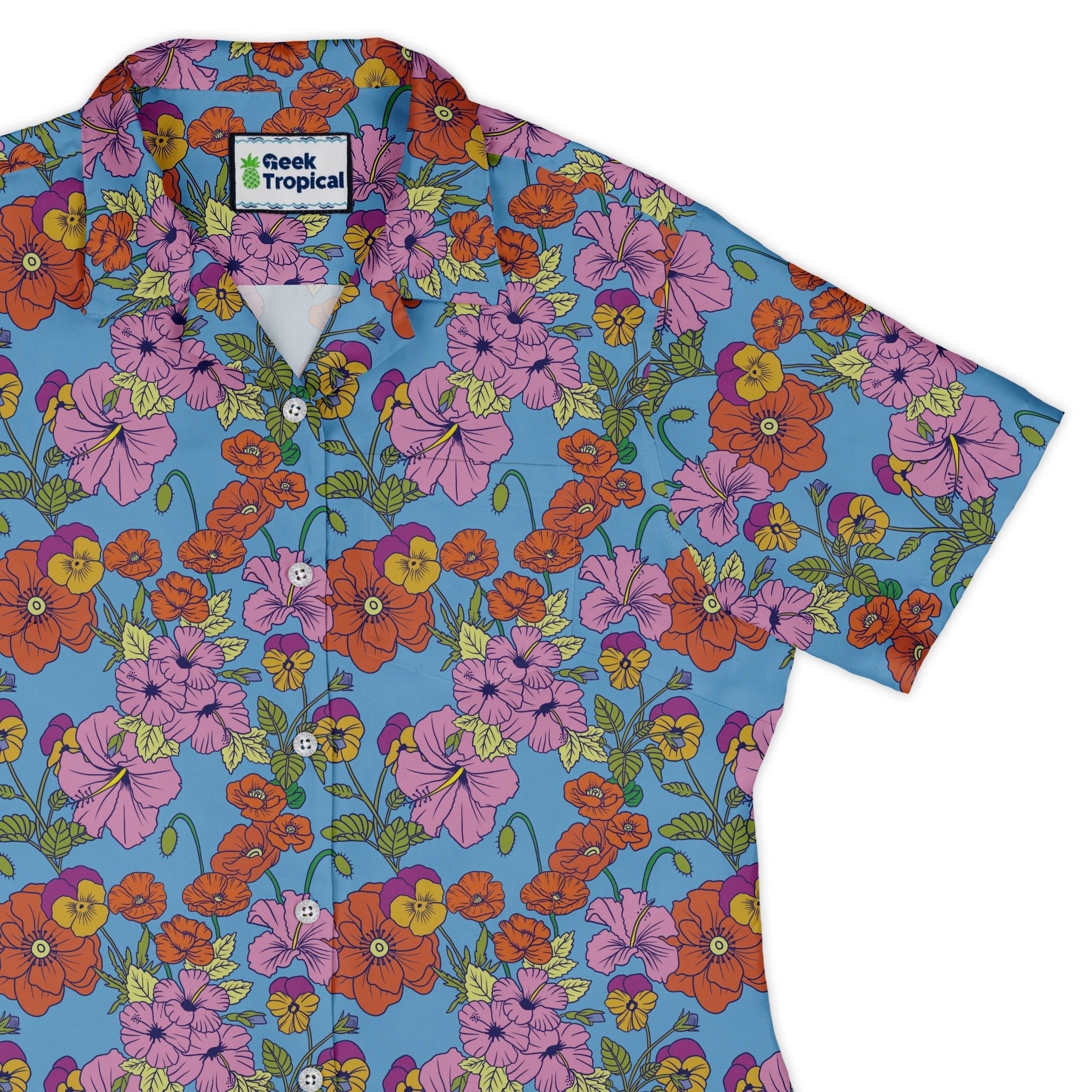 California Flowers Curvy Button Up Shirt Geek Nerd botany print Design by Julie Kitzes q225