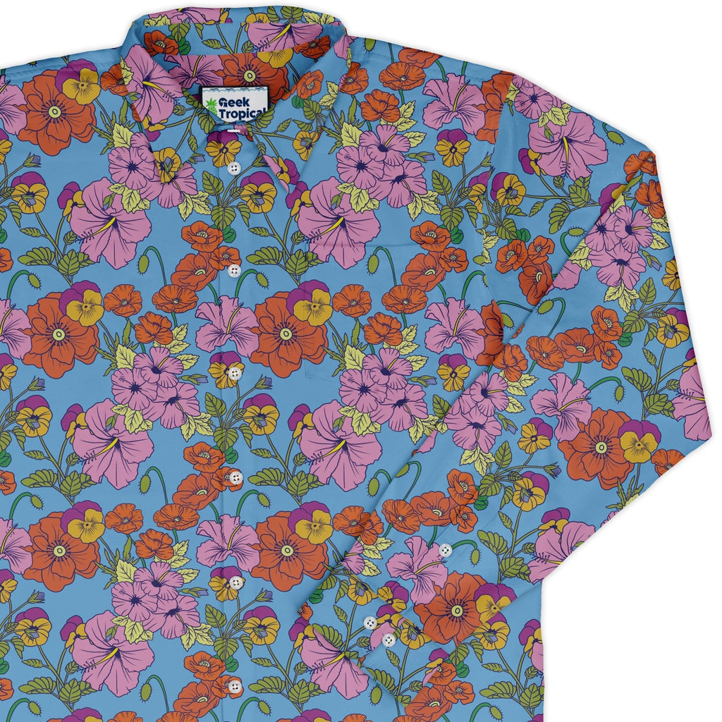 California Flowers Long Sleeve Button Up Shirt Geek Nerd adult sizing botany print Design by Julie Kitzes