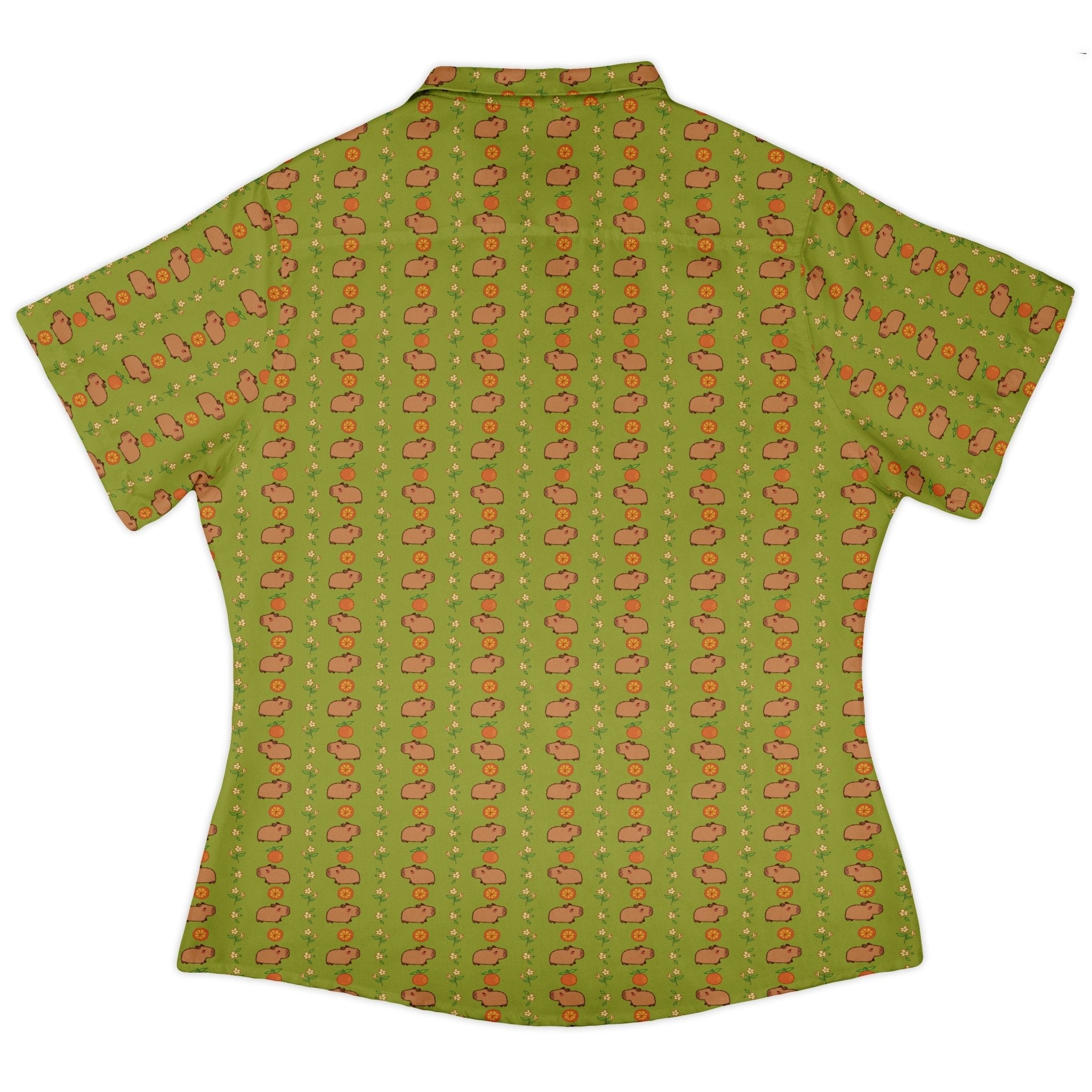 Capybaras Curvy Button Up Shirt Geek Nerd animal patterns Design by Ardi Tong q225