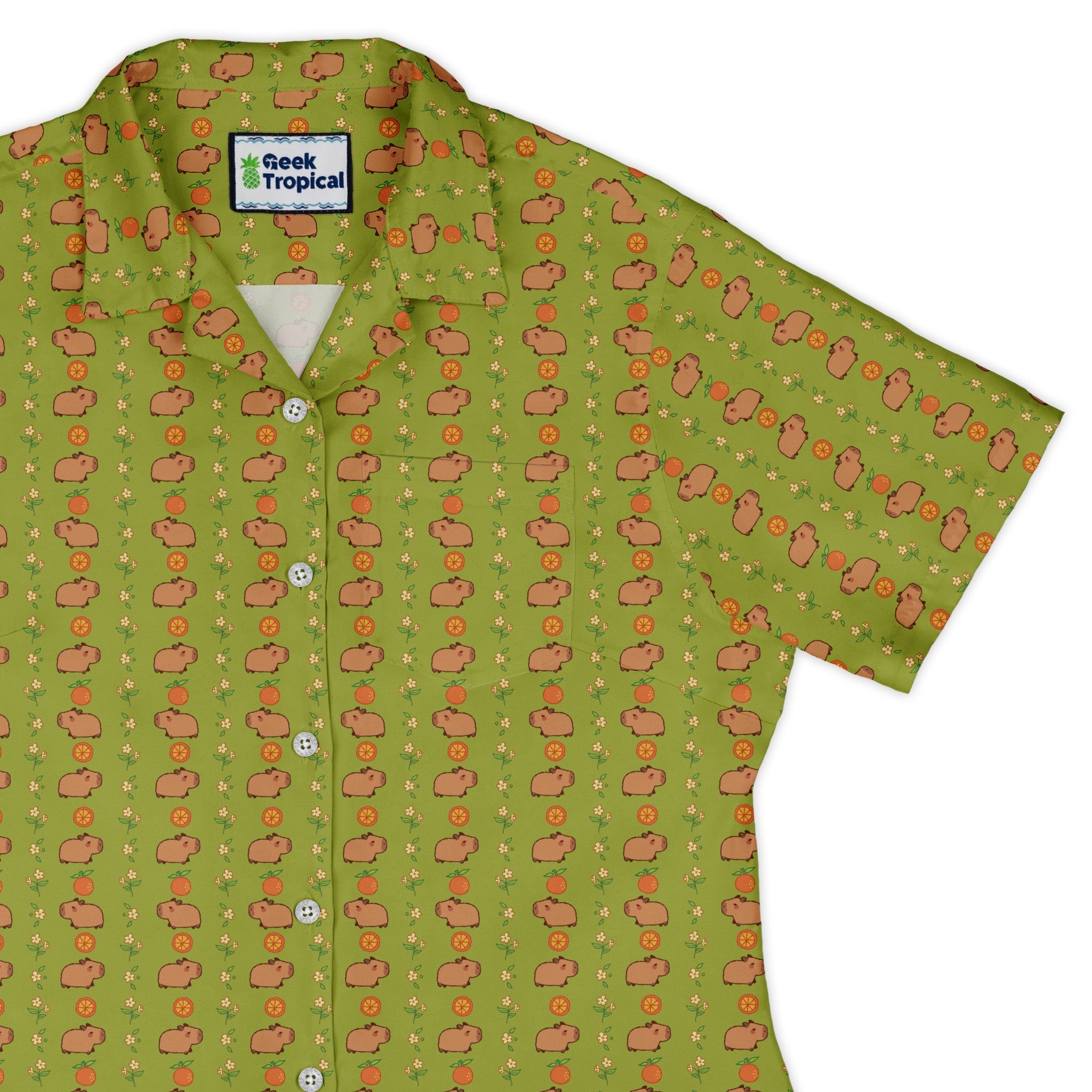 Capybaras Curvy Button Up Shirt Geek Nerd animal patterns Design by Ardi Tong q225