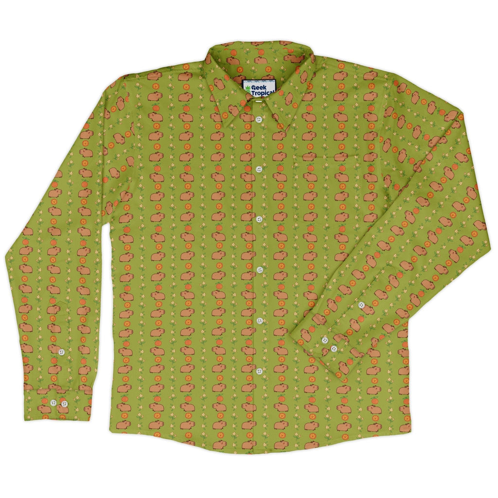 Capybaras Long Sleeve Button Up Shirt Geek Nerd adult sizing animal patterns Design by Ardi Tong