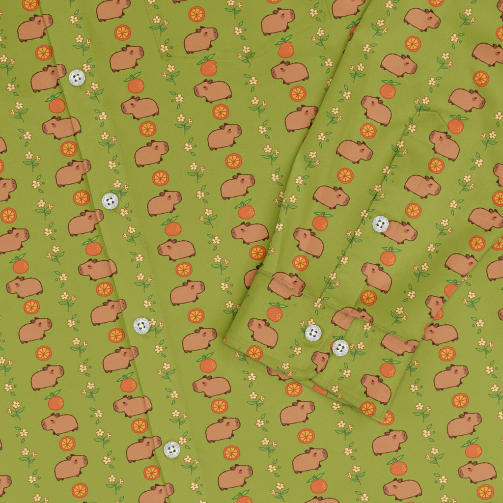 Capybaras Long Sleeve Button Up Shirt Geek Nerd adult sizing animal patterns Design by Ardi Tong