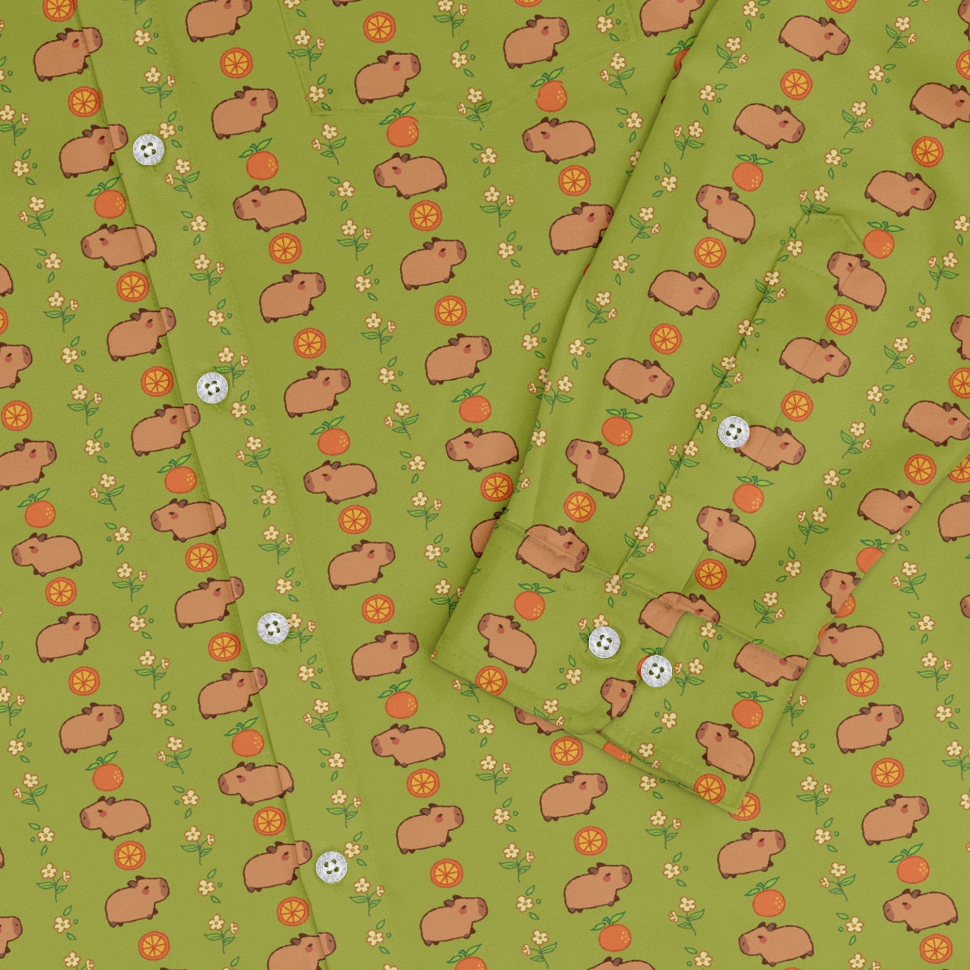 Capybaras Long Sleeve Button Up Shirt Geek Nerd adult sizing animal patterns Design by Ardi Tong