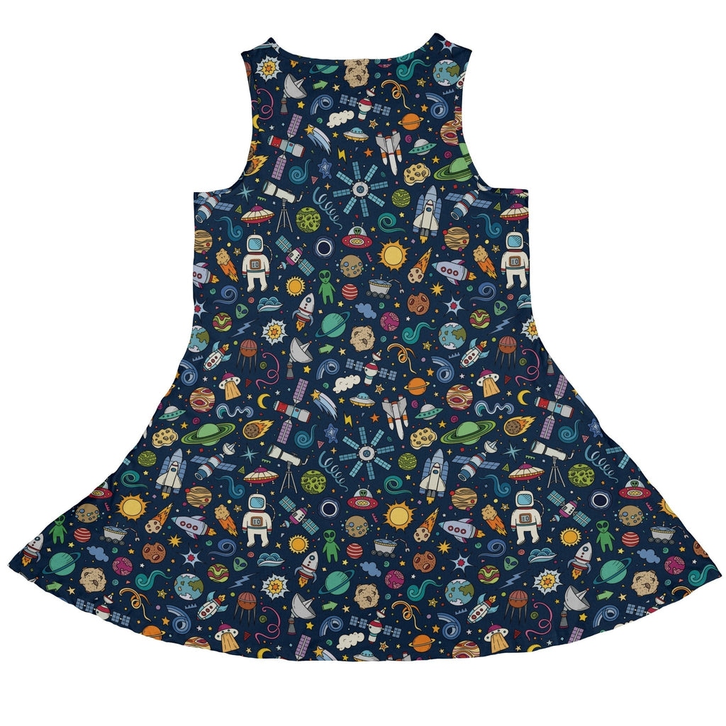 Cartoon Space Objects Outer Space Navy Dress Geek Nerd lx - C Maximalist Patterns outer space & astronaut print