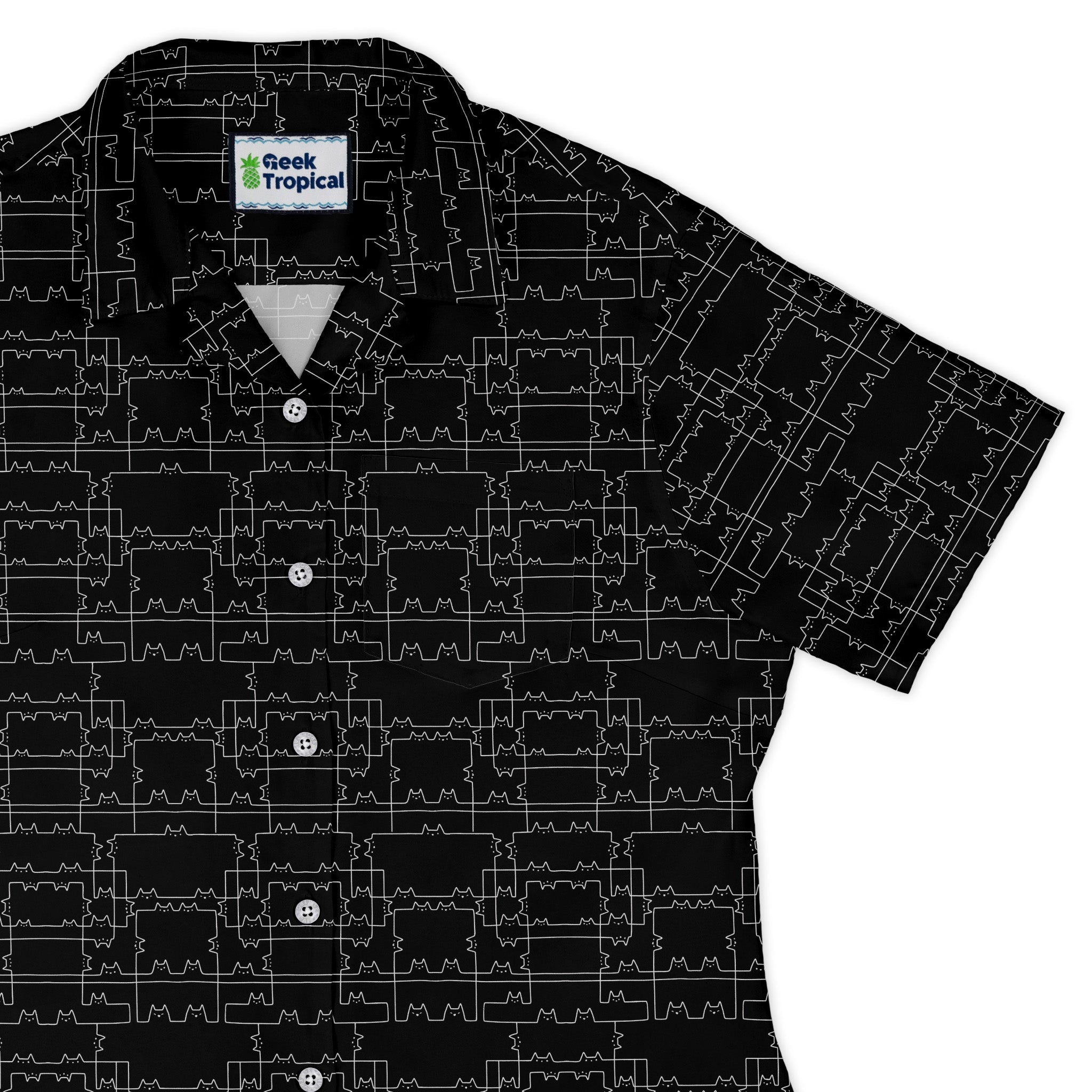 Cat Geometric Cubism Curvy Button Up Shirt Geek Nerd 0925 All Adult Button Up Shirts Animal Patterns