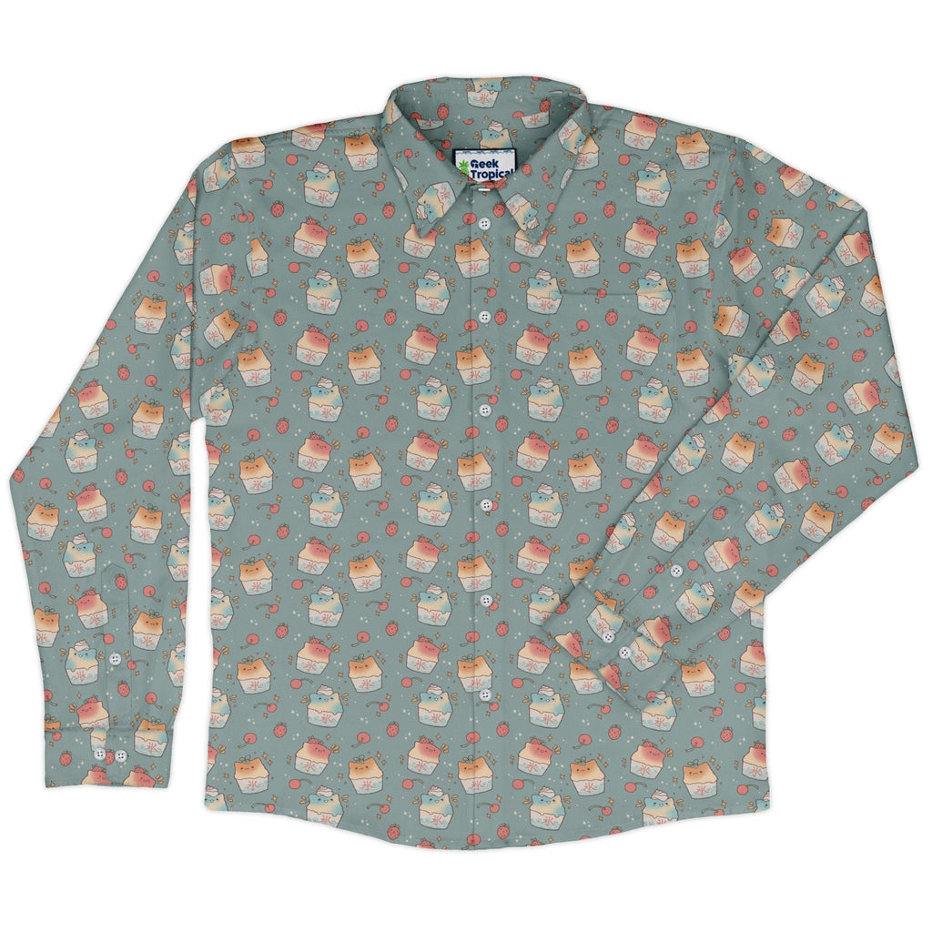 Cat Kakigori Anime Long Sleeve Button Up Shirt Geek Nerd adult sizing Animal Patterns Anime