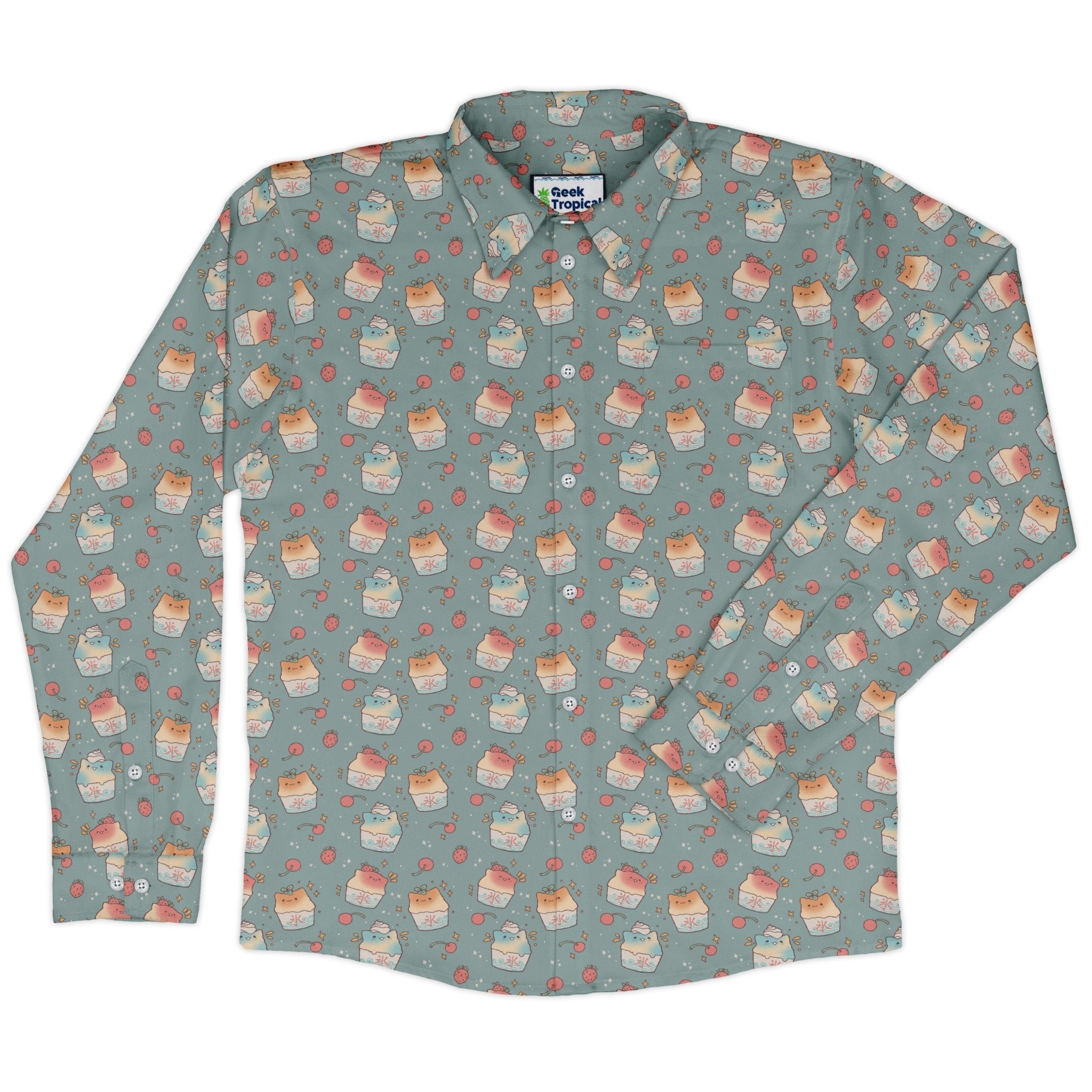 Cat Kakigori Anime Long Sleeve Button Up Shirt Geek Nerd adult sizing Animal Patterns Anime