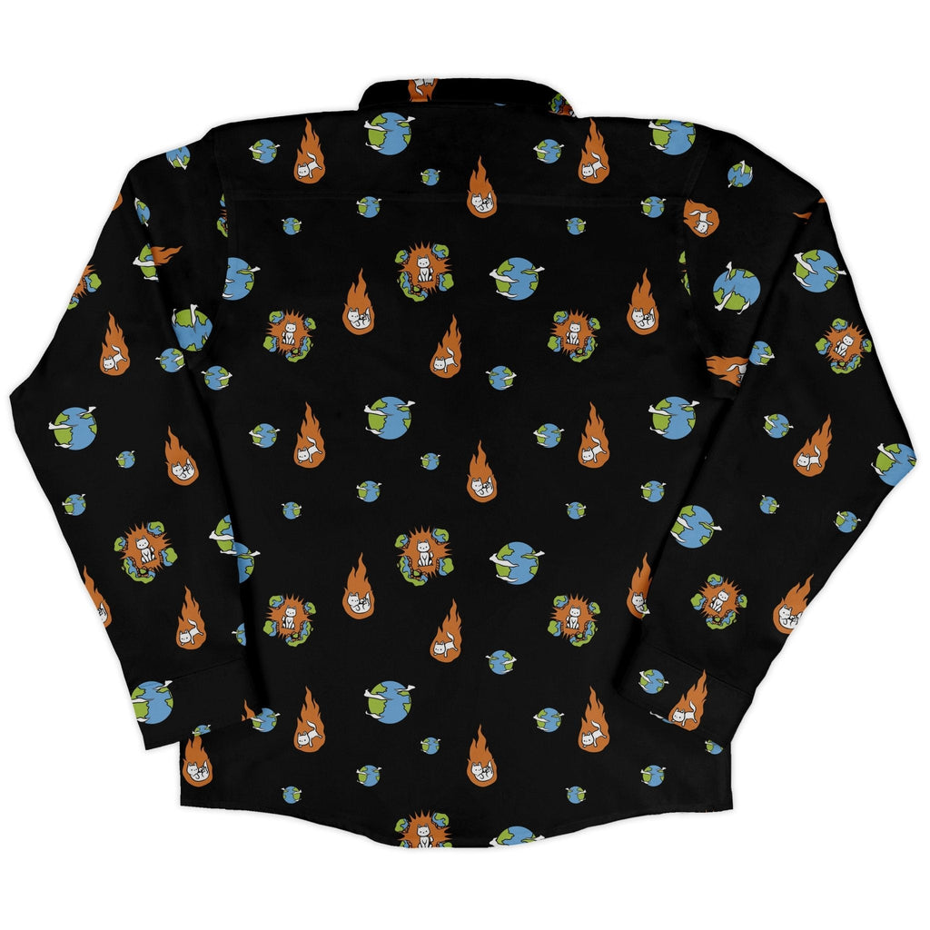 Cat Meteor Shower Space Long Sleeve Button Up Shirt Geek Nerd adult sizing Animal Patterns Design by Tobe Fonseca