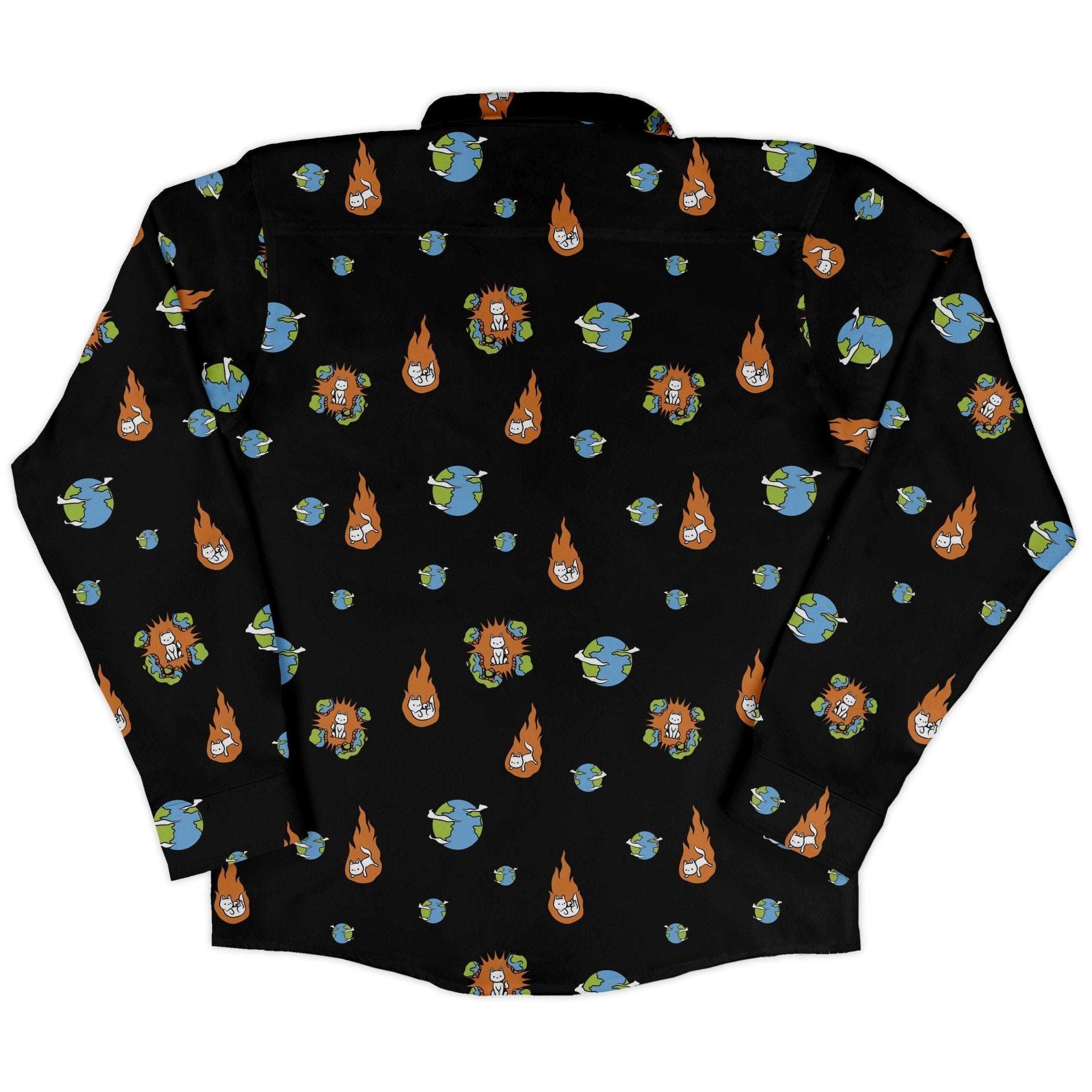 Cat Meteor Shower Space Long Sleeve Button Up Shirt Geek Nerd adult sizing Animal Patterns Design by Tobe Fonseca