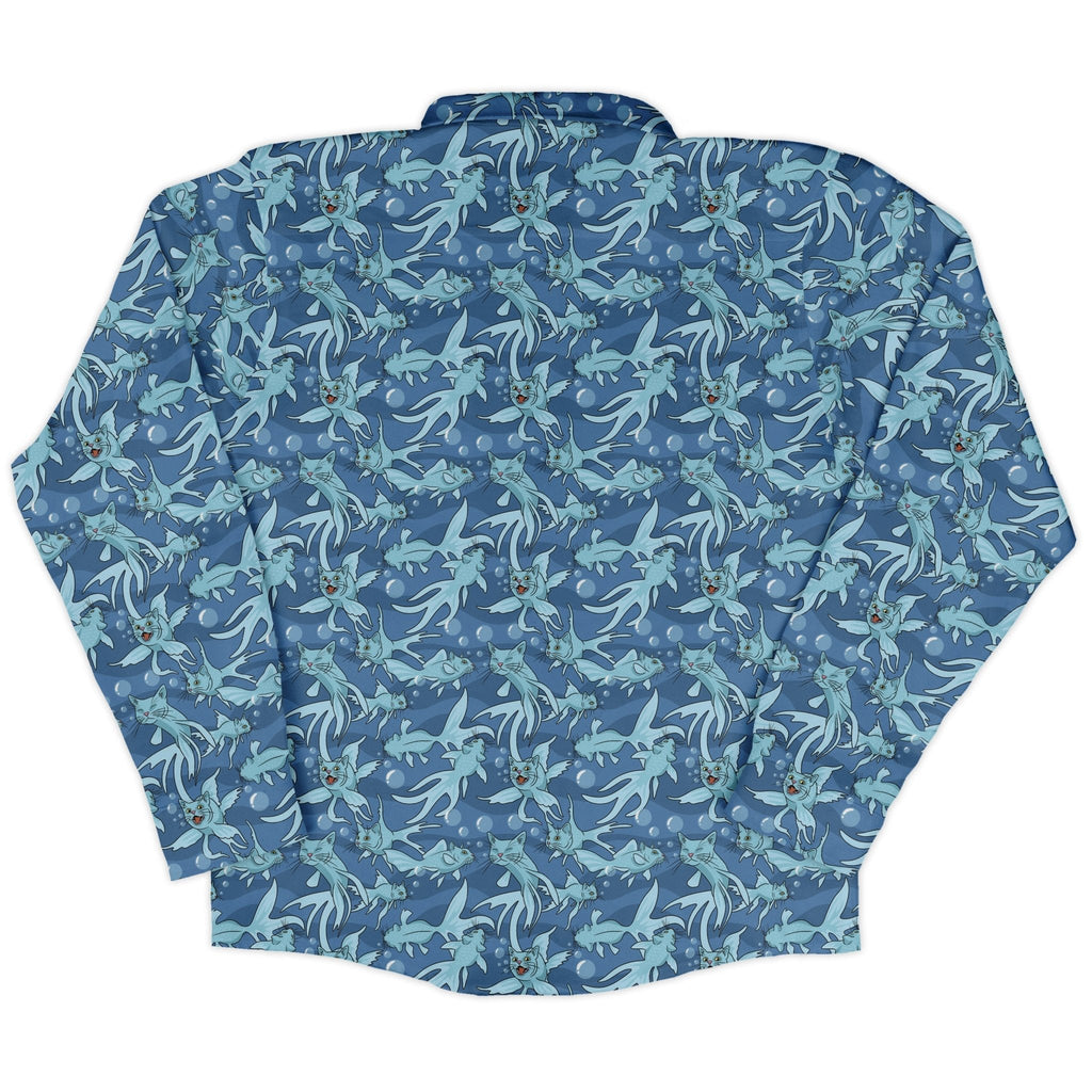 CatFish Long Sleeve Button Up Shirt Geek Nerd adult sizing animal patterns Design by Julie Kitzes
