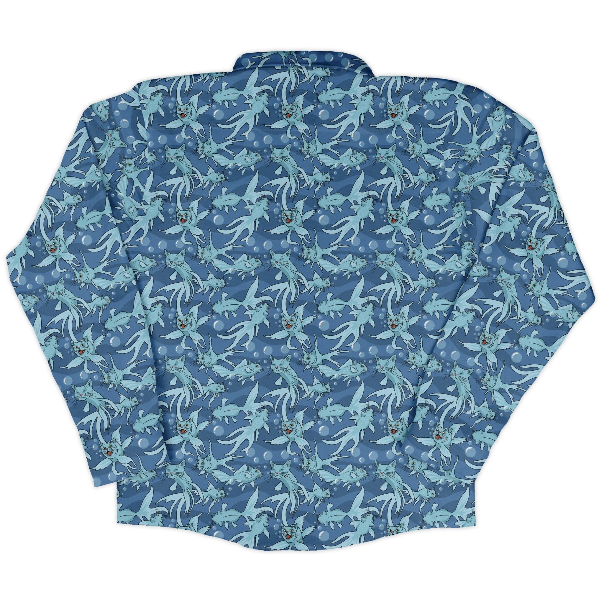 CatFish Long Sleeve Button Up Shirt Geek Nerd adult sizing animal patterns Design by Julie Kitzes