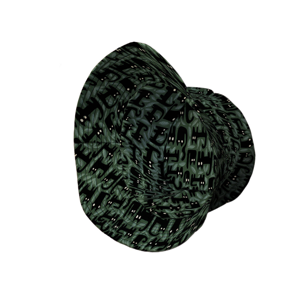 Cats in the Leaves Bucket Hat Geek Nerd Animal Patterns Botany Print Design by Heather Davenport
