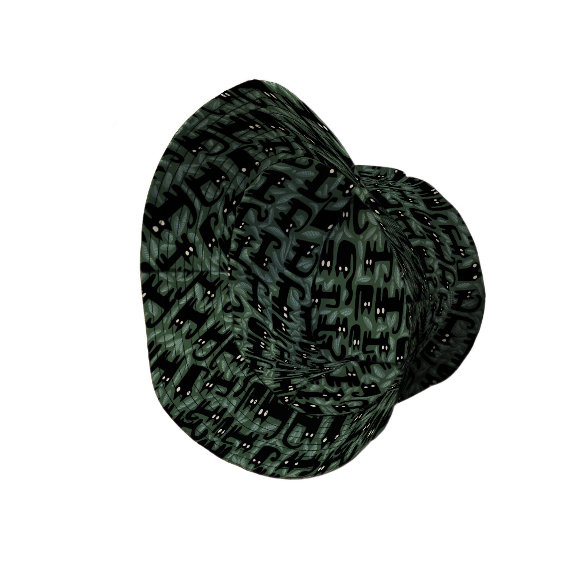 Cats in the Leaves Bucket Hat Geek Nerd Animal Patterns Botany Print Design by Heather Davenport