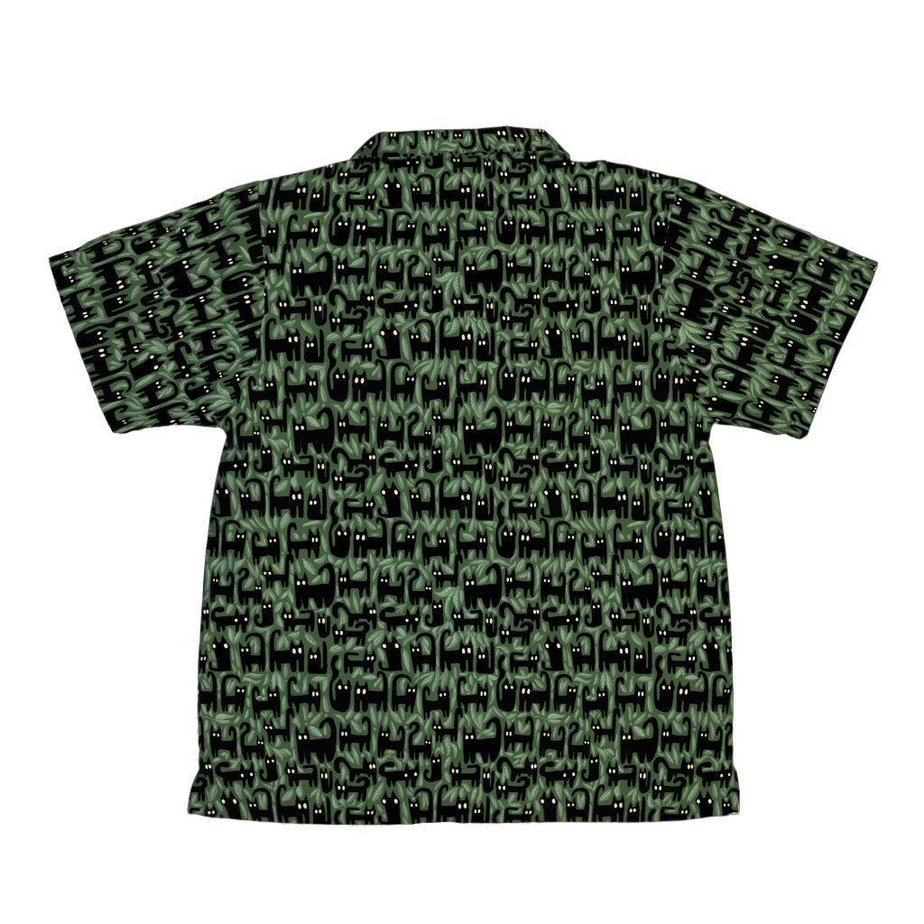 Cats in the Leaves Youth Hawaiian Shirt Geek Nerd Animal Patterns Botany Print Design by Heather Davenport