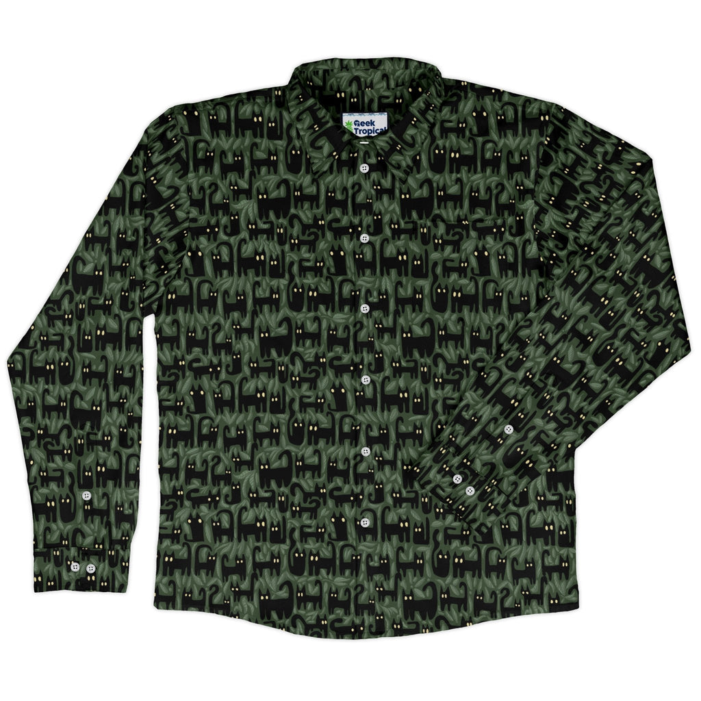 Cats in the Leaves Long Sleeve Button Up Shirt Geek Nerd adult sizing Advertise to Meta All Adult Button Up Shirts