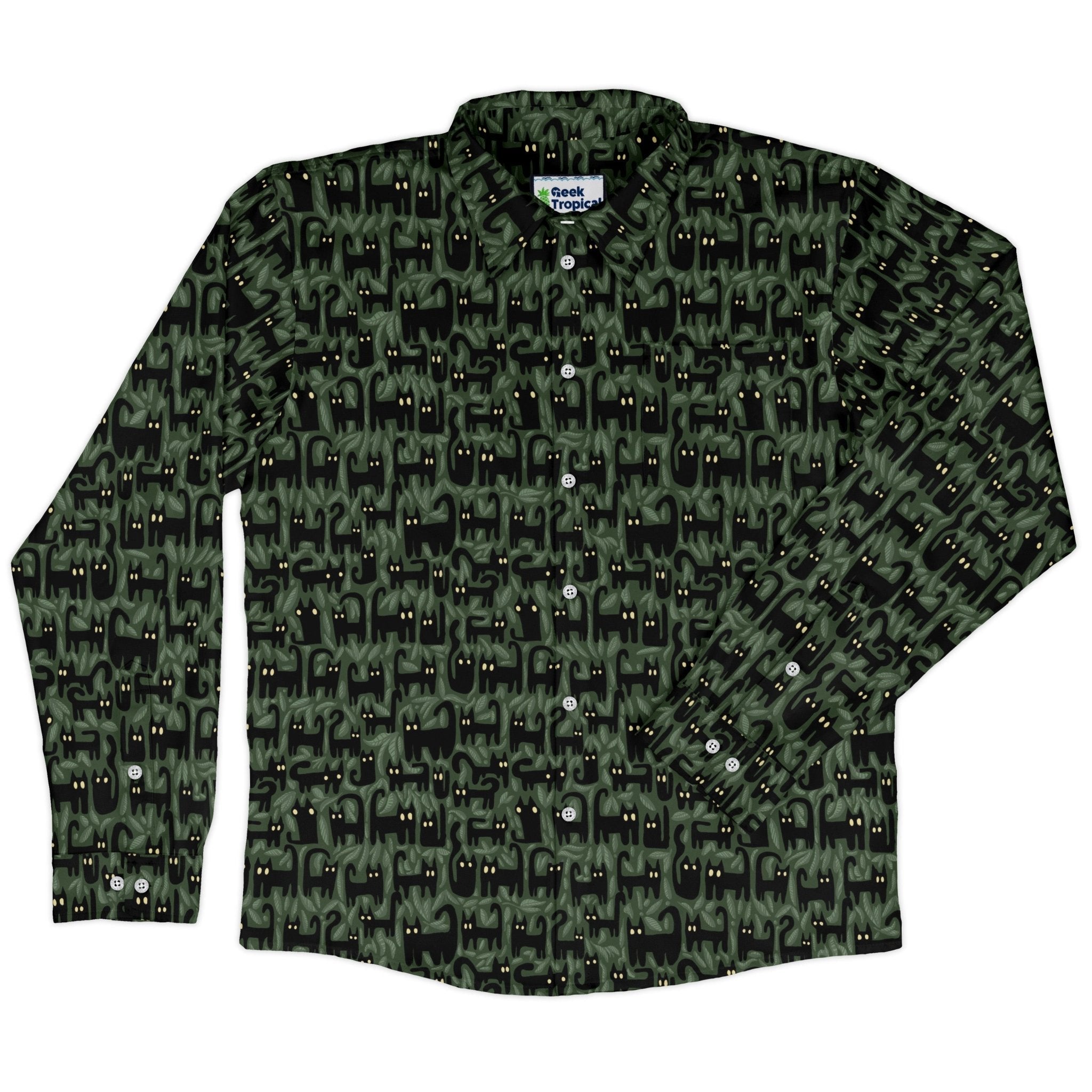 Cats in the Leaves Long Sleeve Button Up Shirt Geek Nerd adult sizing Advertise to Meta All Adult Button Up Shirts
