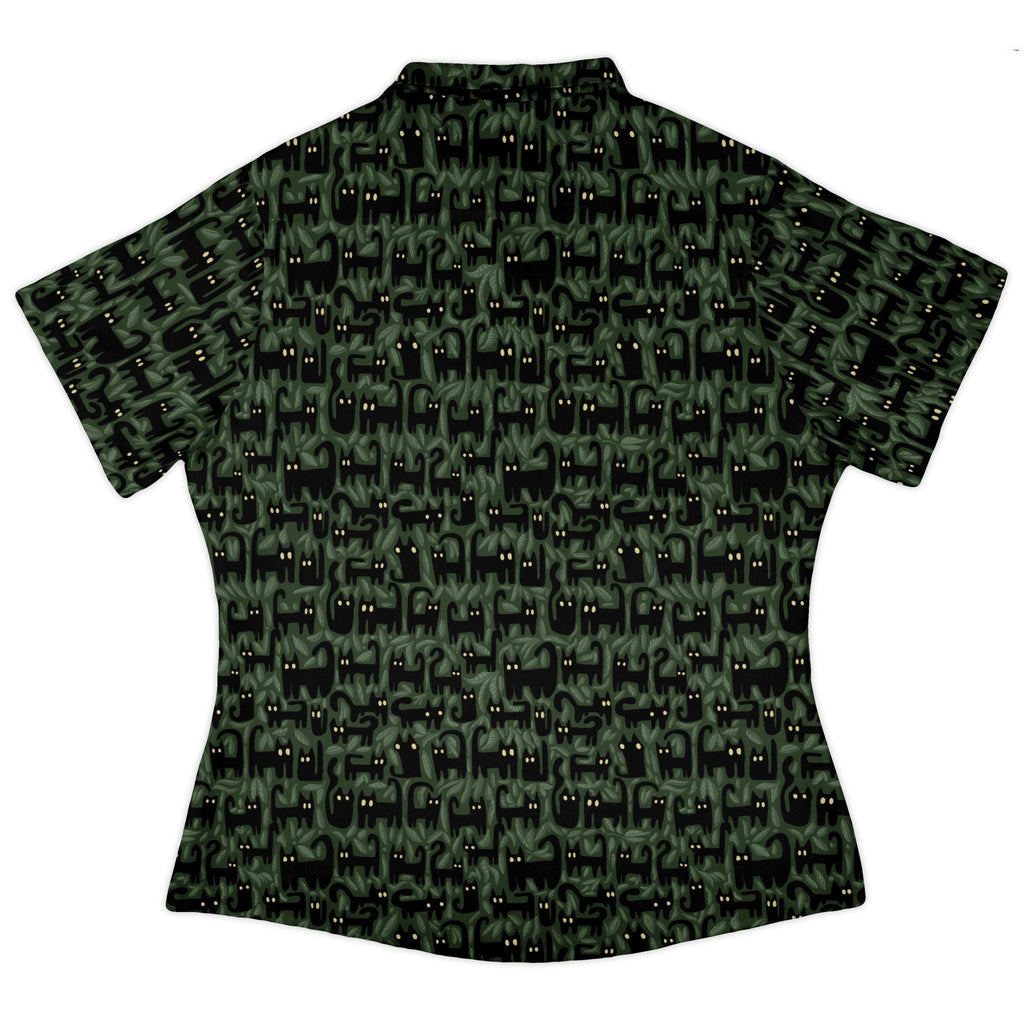 Cats in the Leaves Curvy Button Up Shirt Geek Nerd All Adult Button Up Shirts Animal Patterns Botany Print