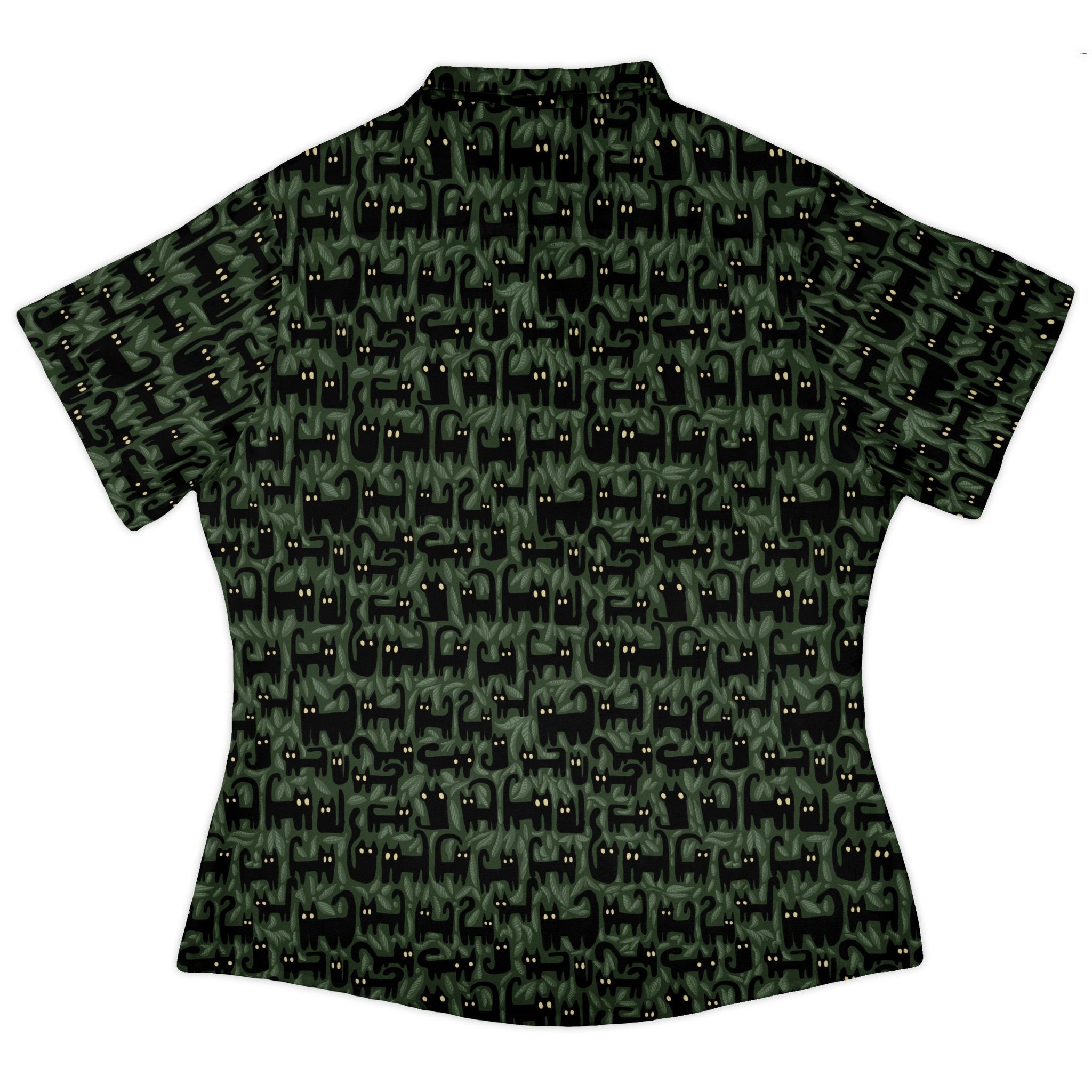 Cats in the Leaves Curvy Button Up Shirt Geek Nerd All Adult Button Up Shirts Animal Patterns Botany Print