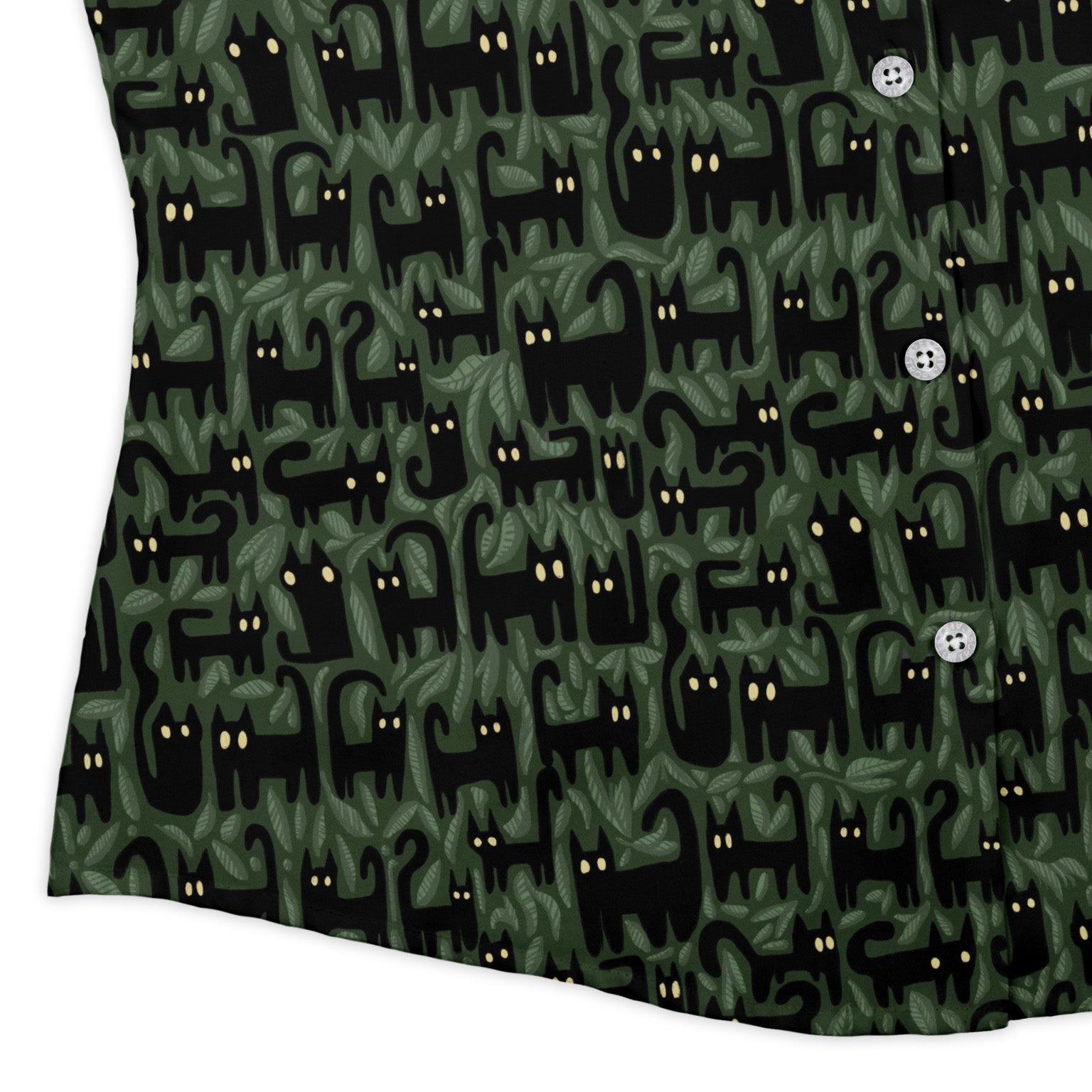 Cats in the Leaves Curvy Button Up Shirt Geek Nerd All Adult Button Up Shirts Animal Patterns Botany Print