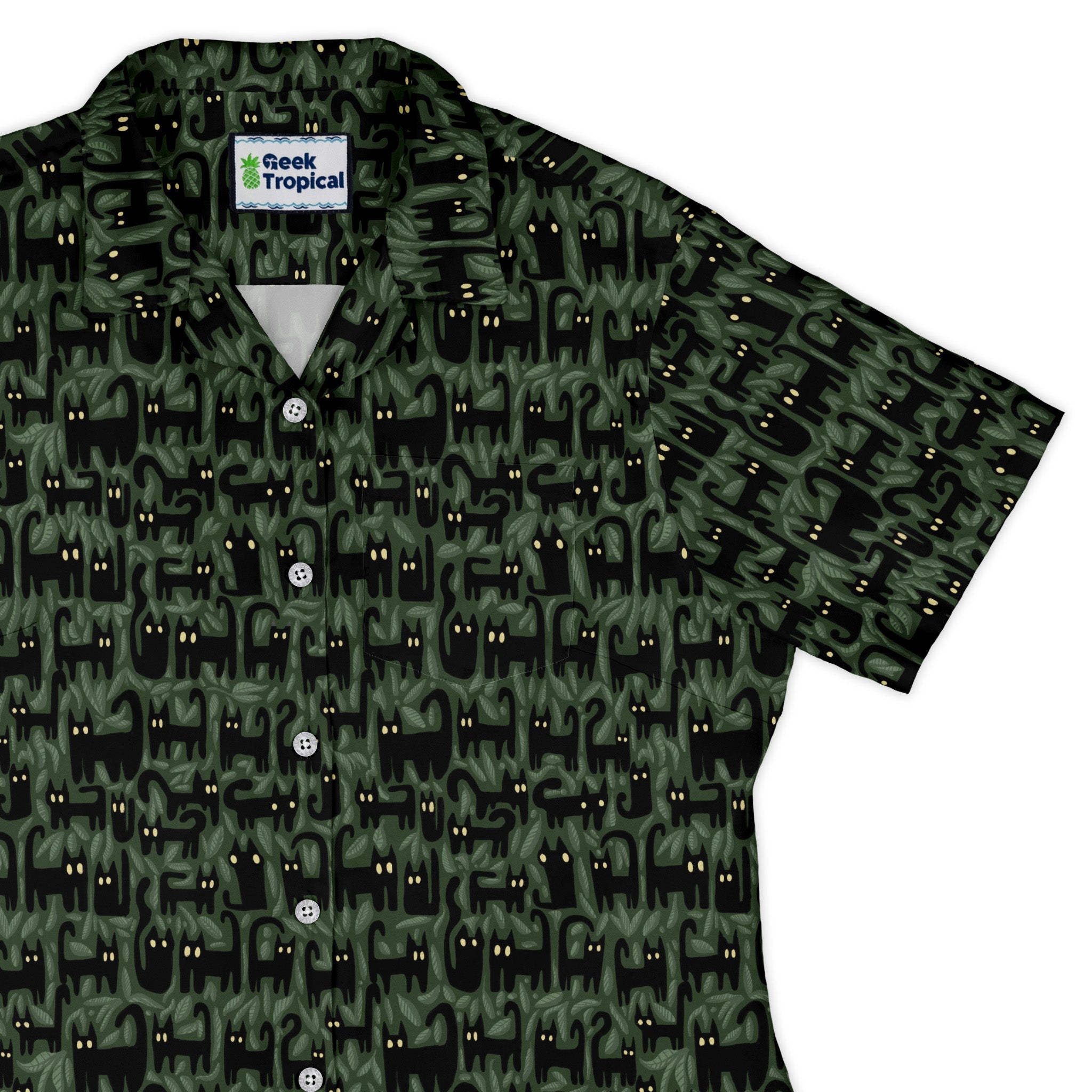Cats in the Leaves Curvy Button Up Shirt Geek Nerd All Adult Button Up Shirts Animal Patterns Botany Print