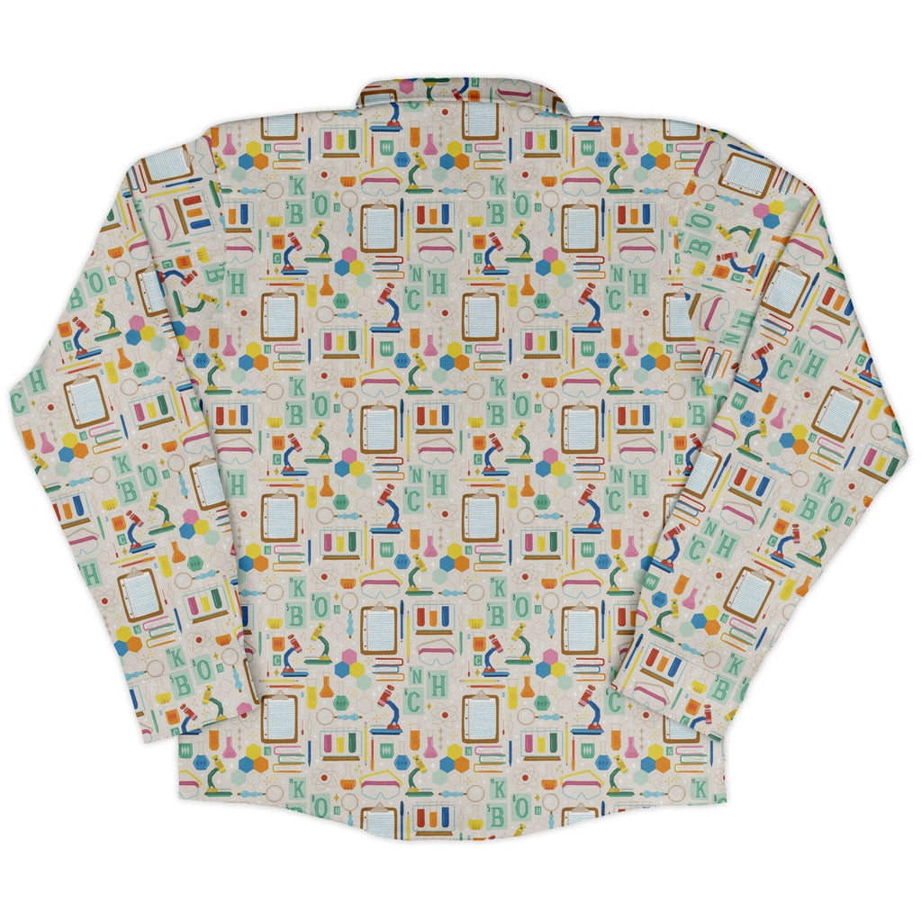 Chemistry Tool Set Long Sleeve Button Up Shirt Geek Nerd adult sizing Design by Zirkus Design FLOW DESC WRITING