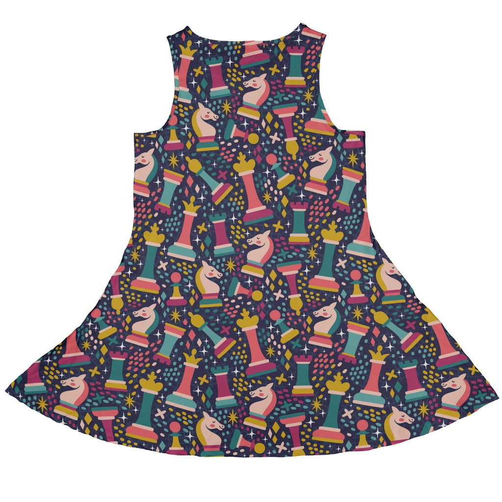 Chess Colorful Chess Pieces Blue Dress Geek Nerd board game print lx - C Maximalist Patterns