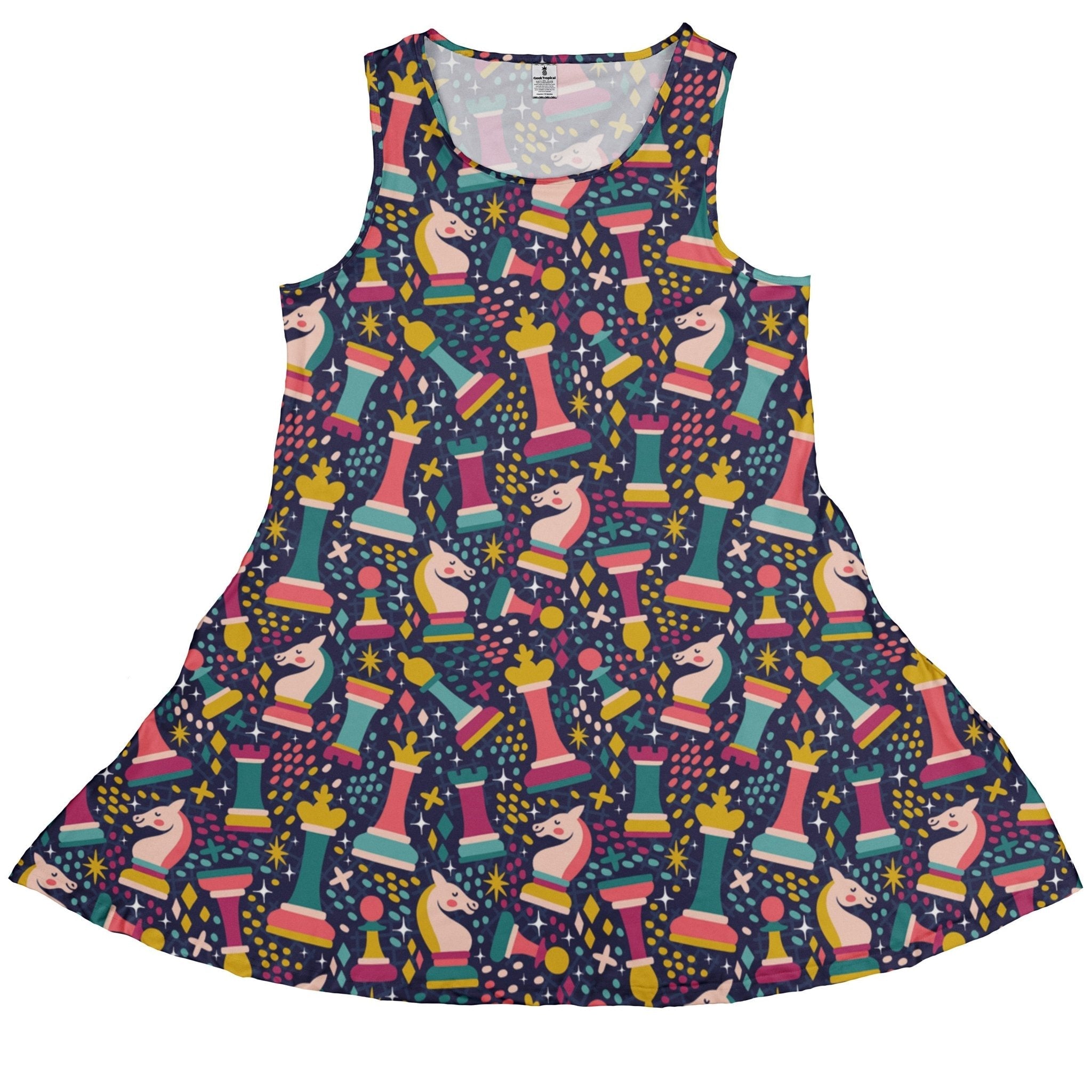 Chess Colorful Chess Pieces Blue Dress Geek Nerd board game print lx - C Maximalist Patterns