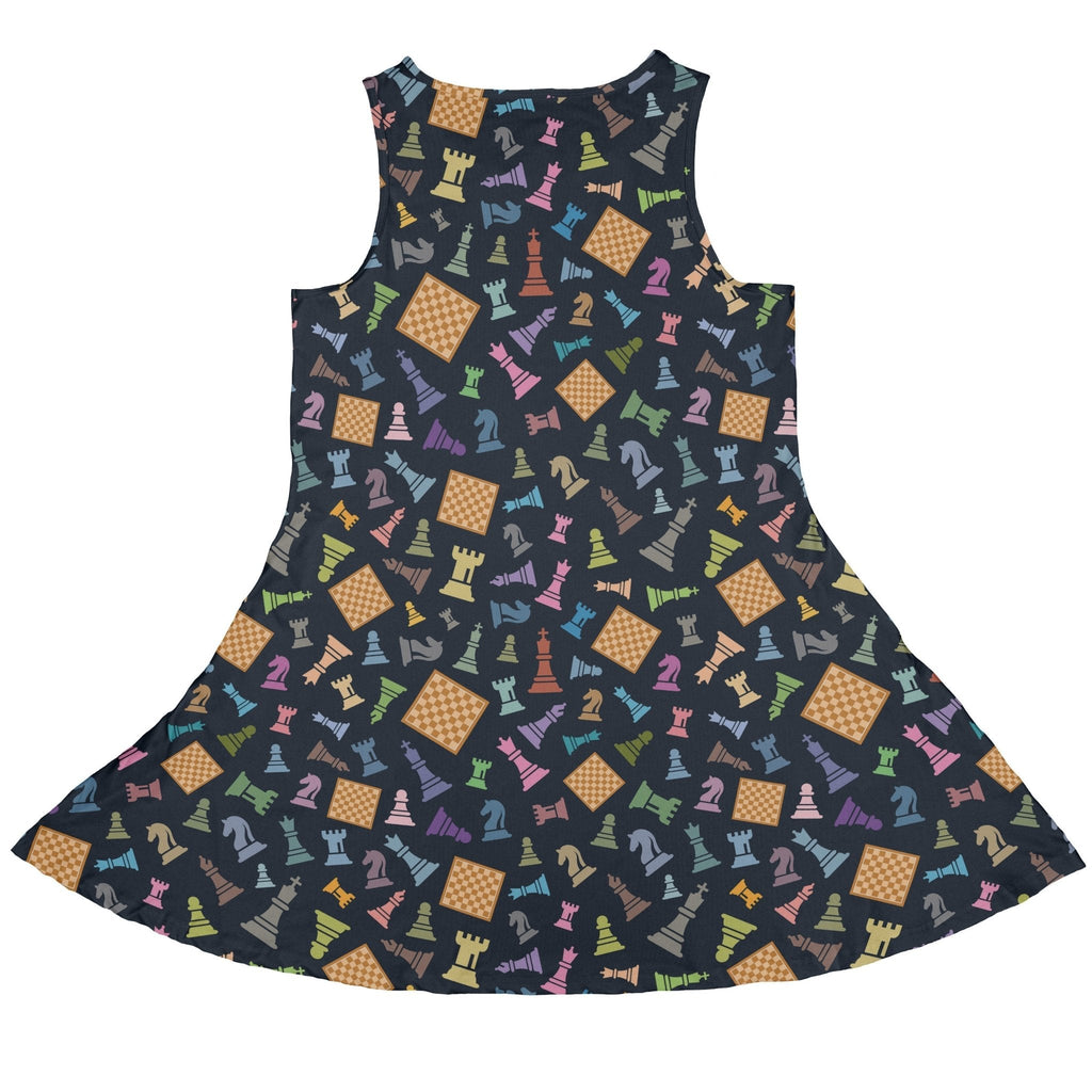 Chess Colorful Pieces Board Blue Dress Geek Nerd board game print lx - C