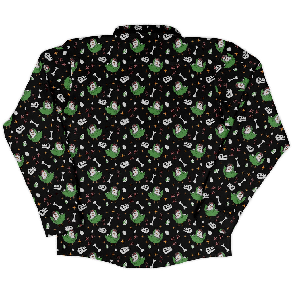 Chickenossauro Rex Long Sleeve Button Up Shirt Geek Nerd adult sizing Design by Tobe Fonseca dinosaur print