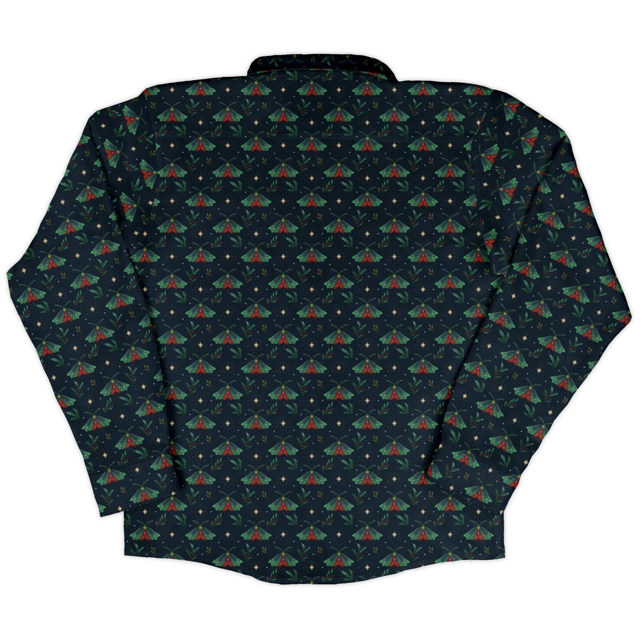 Christmas Moths Long Sleeve Button Up Shirt Geek Nerd adult sizing Botany Print Christmas Print