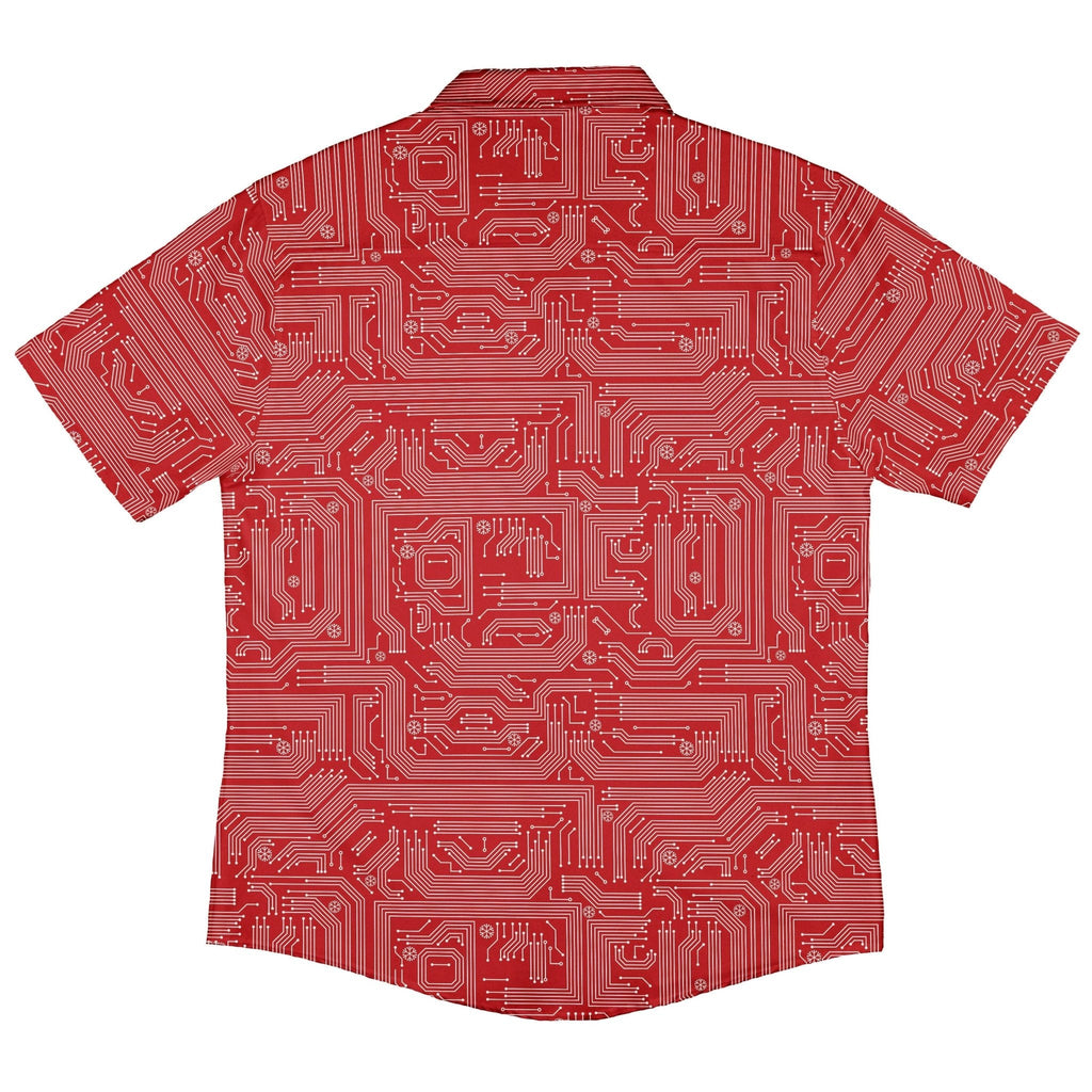 Christmas Red Computer Circuit Board Button Up Shirt Geek Nerd adult sizing Christmas Print