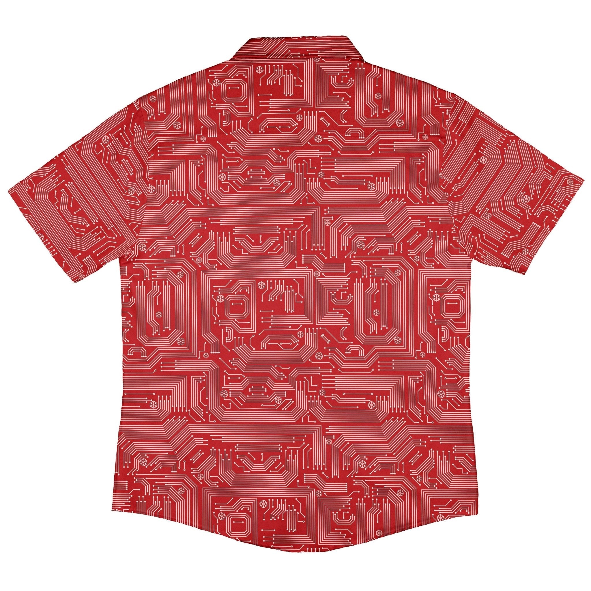 Christmas Red Computer Circuit Board Button Up Shirt Geek Nerd adult sizing Christmas Print