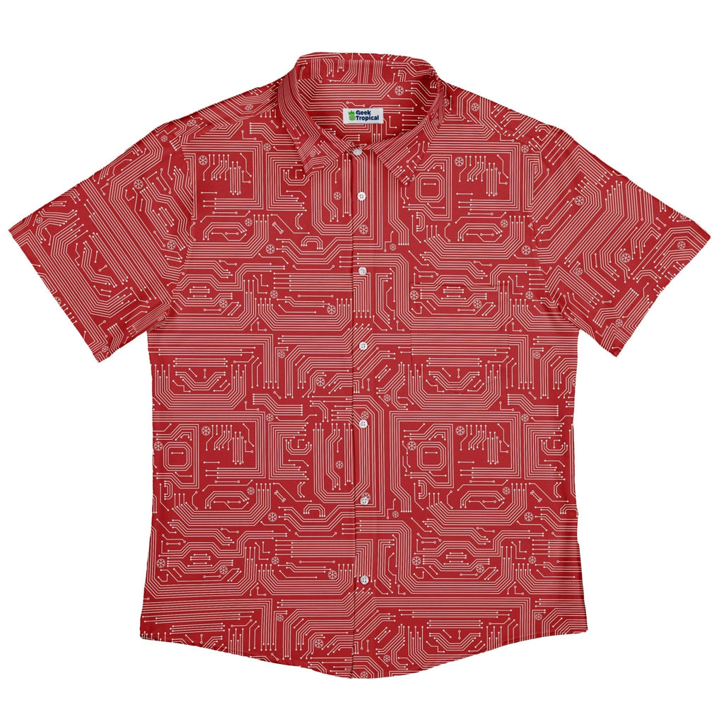 Christmas Red Computer Circuit Board Button Up Shirt Geek Nerd adult sizing Christmas Print