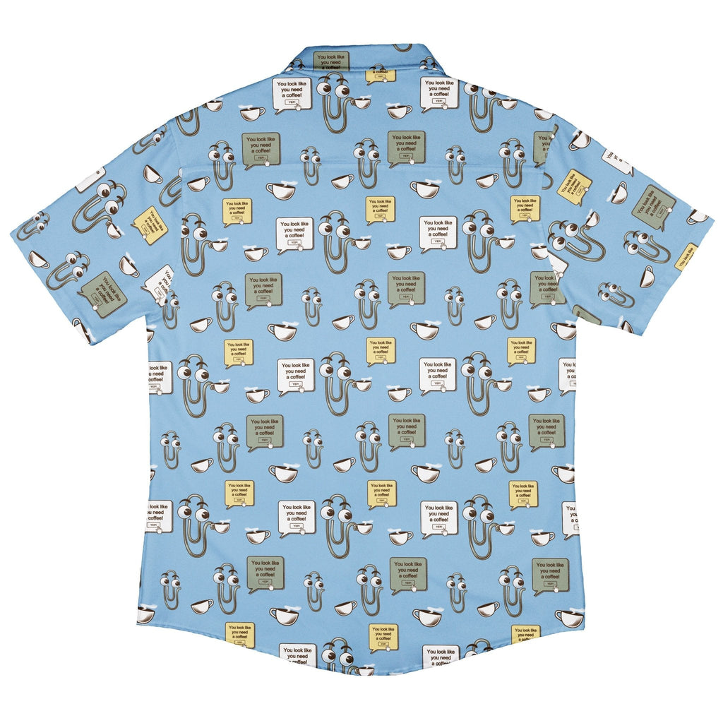 Clippy Coffee Button Up Shirt Geek Nerd 0925 adult sizing All Adult Button Up Shirts