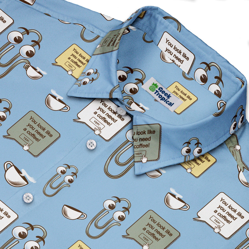 Clippy Coffee Button Up Shirt Geek Nerd 0925 adult sizing All Adult Button Up Shirts
