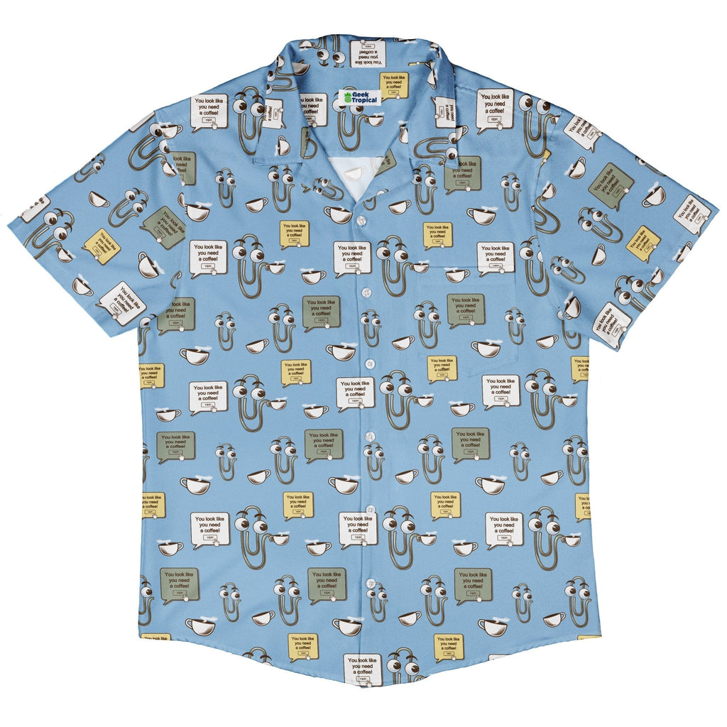 Clippy Coffee Button Up Shirt Geek Nerd 0925 adult sizing All Adult Button Up Shirts