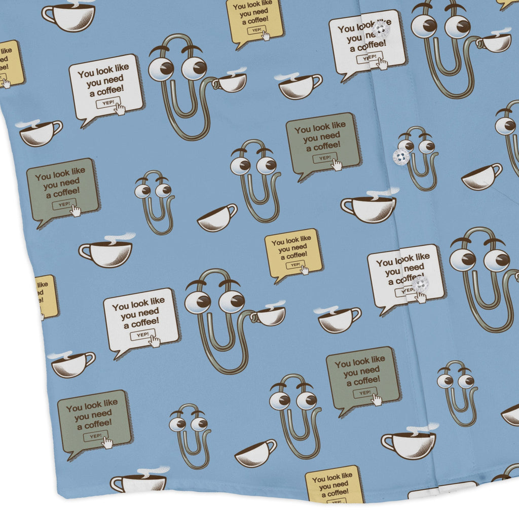 Clippy Coffee Long Sleeve Button Up Shirt Geek Nerd 0925 adult sizing All Adult Button Up Shirts