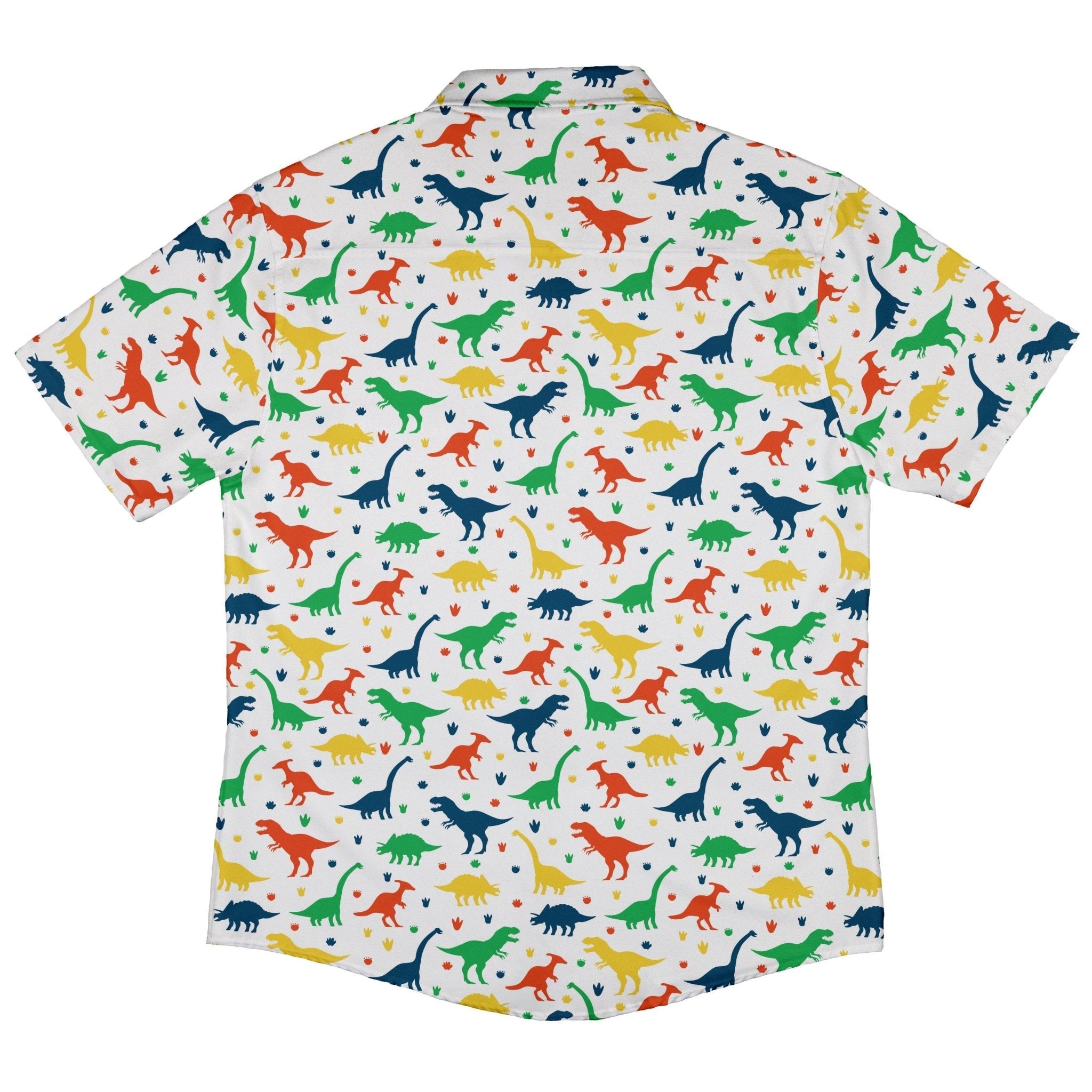 Colorful Dinosaur Silhouettes White Button Up Shirt - adult sizing - dinosaur print -
