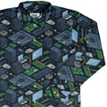 Computer Electronic Parts Dark Navy Long Sleeve Button Up Shirt Geek Nerd adult sizing computer print FLOW DESC WRITING