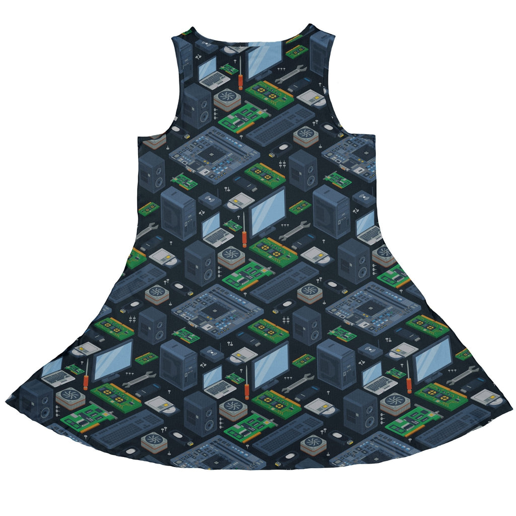 Computer Electronic Parts Dark Navy Dress Geek Nerd computer print lx - C Maximalist Patterns