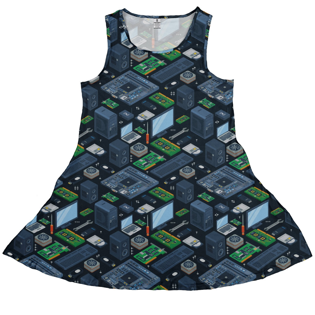 Computer Electronic Parts Dark Navy Dress Geek Nerd computer print lx - C Maximalist Patterns